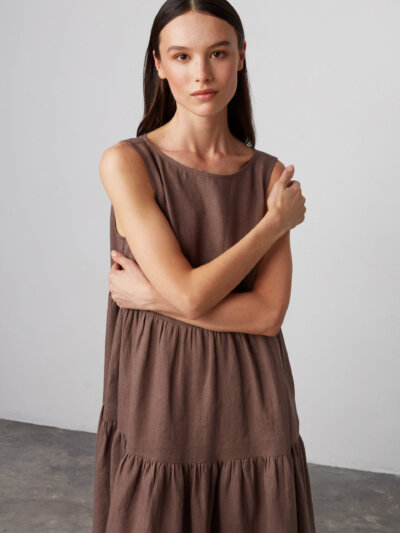 AGOTA Sleeveless Linen Midi Dress