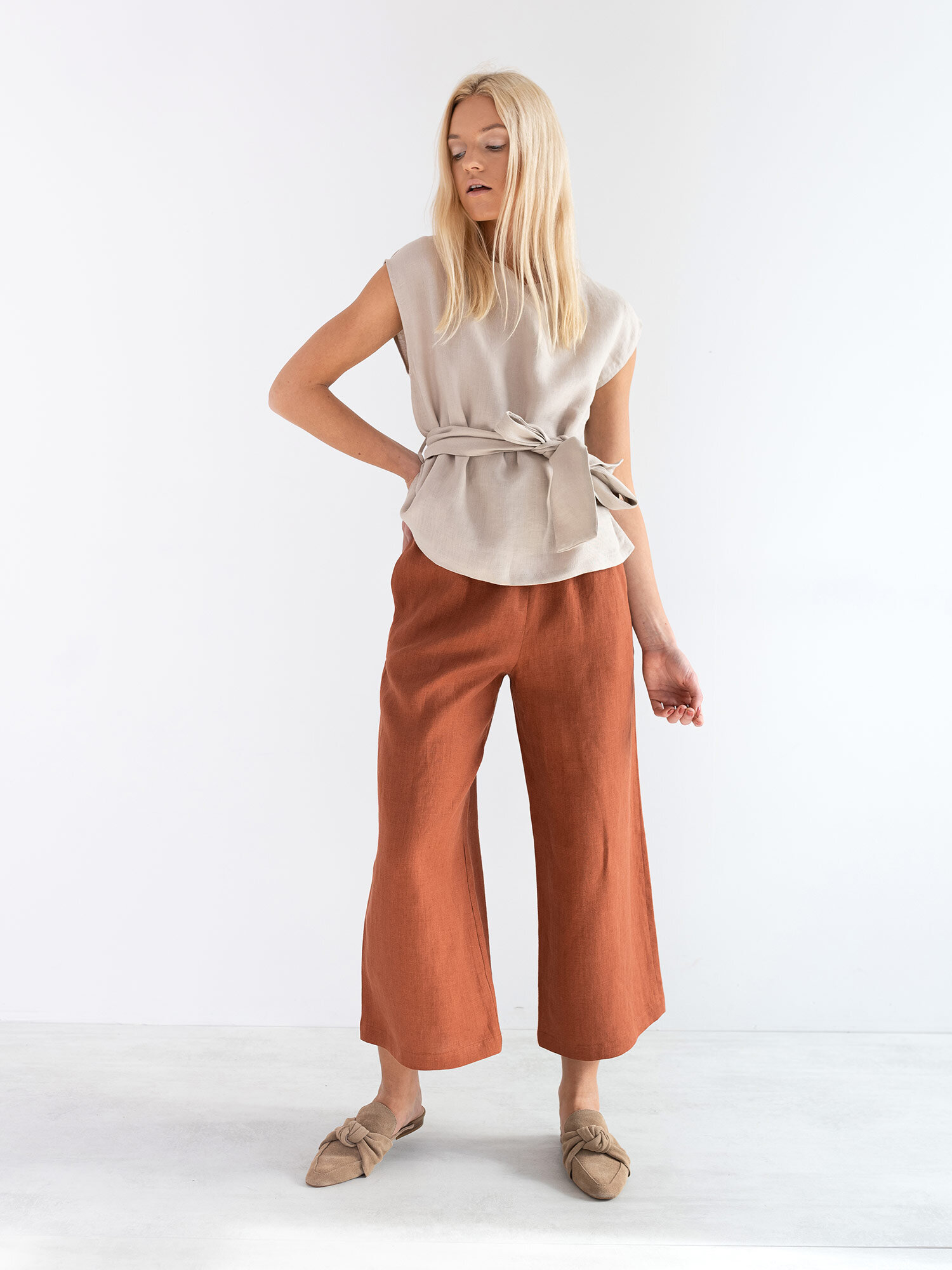 ALEXANDRA Linen Tie Waist Top - Image 1