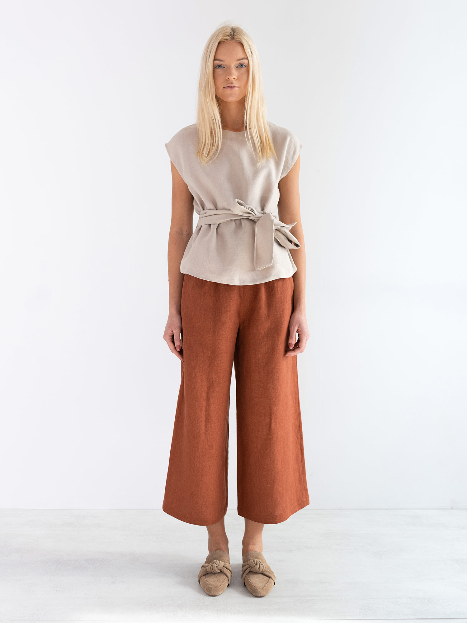 ALEXANDRA Linen Tie Waist Top - Image 2