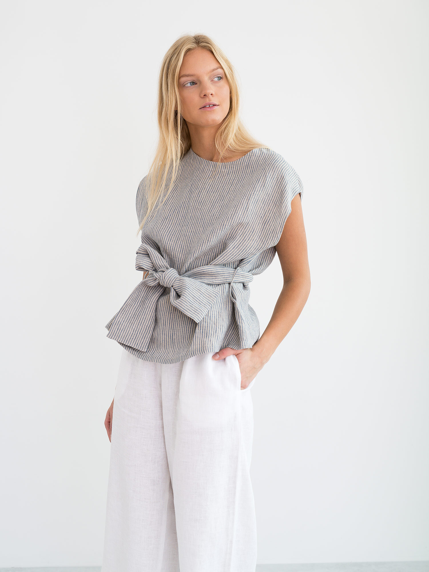 ALEXANDRA Linen Tie Waist Top - Image 4