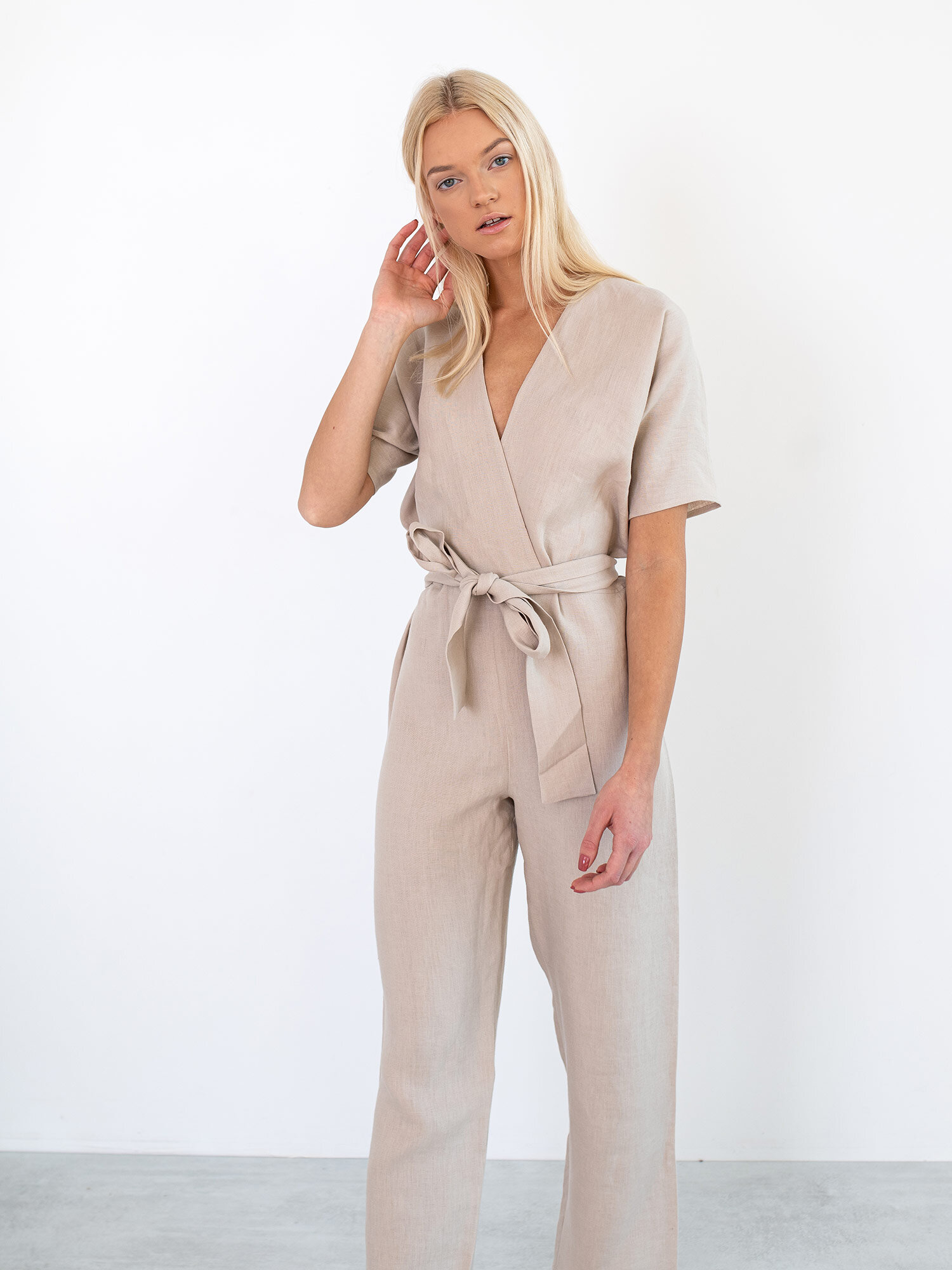 AURORA Linen Jumpsuit in Beige - Image 2