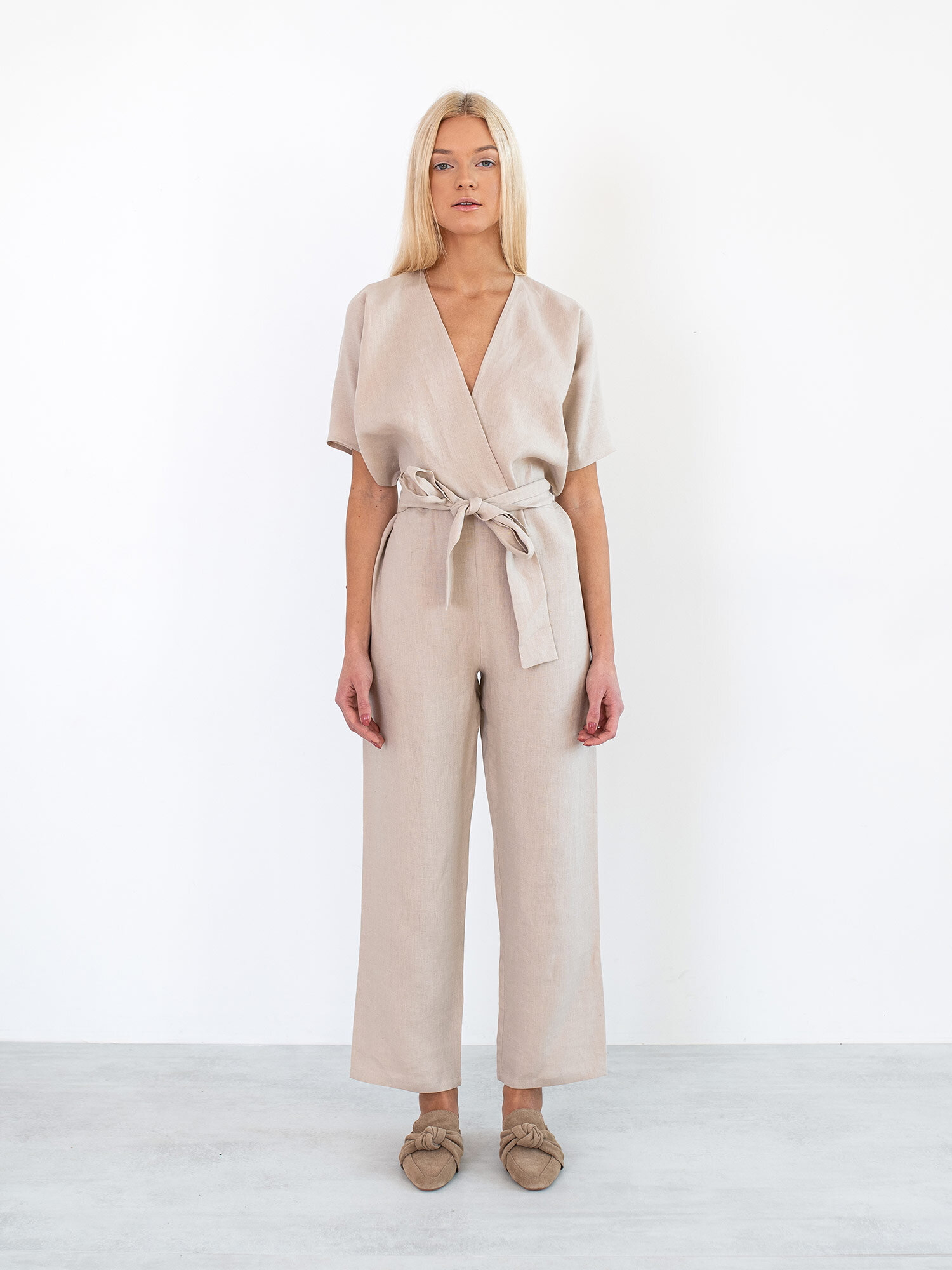 AURORA Linen Jumpsuit in Beige - Image 3