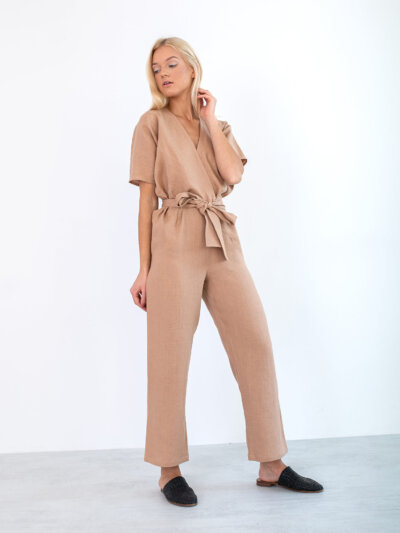 Image 1 of AURORA Linen Jumpsuit in Camel from Love and Confuse