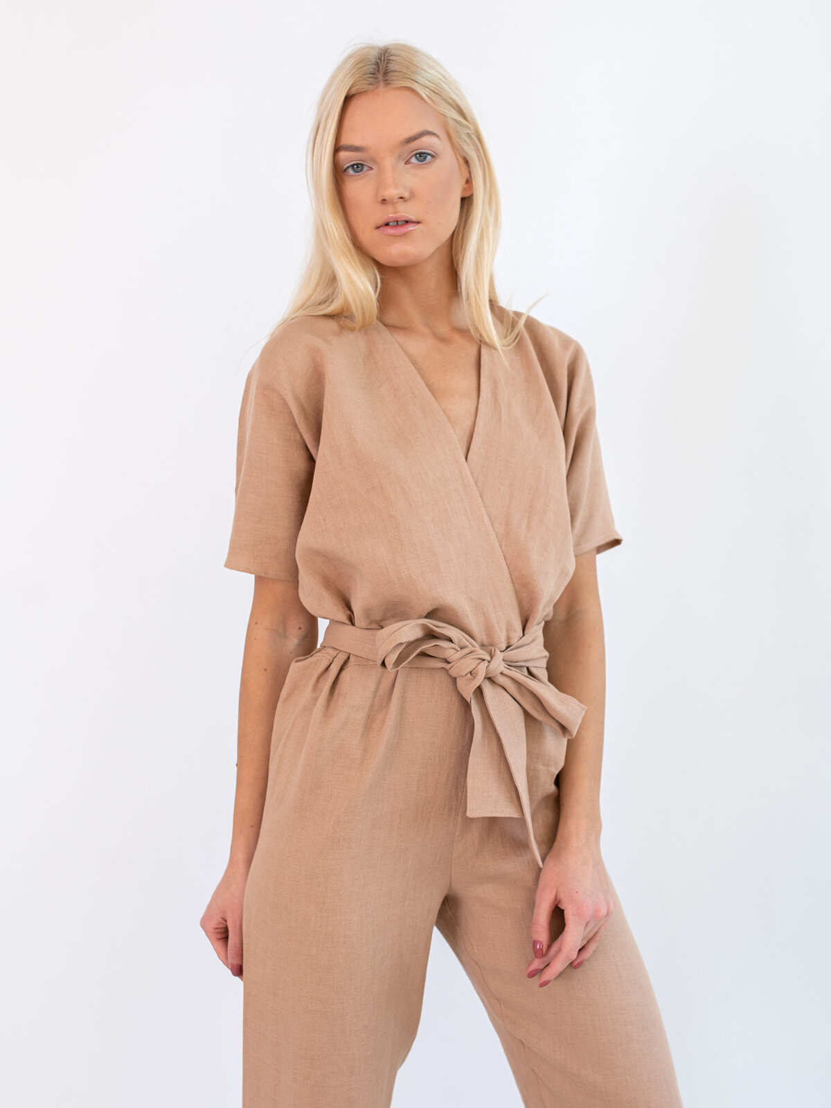 Image 4 of AURORA Linen Jumpsuit in Camel from Love and Confuse