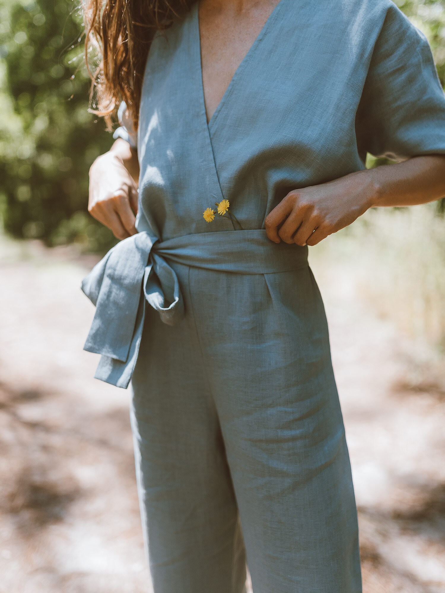AURORA Linen Jumpsuit in Dark Turquoise - Image 2