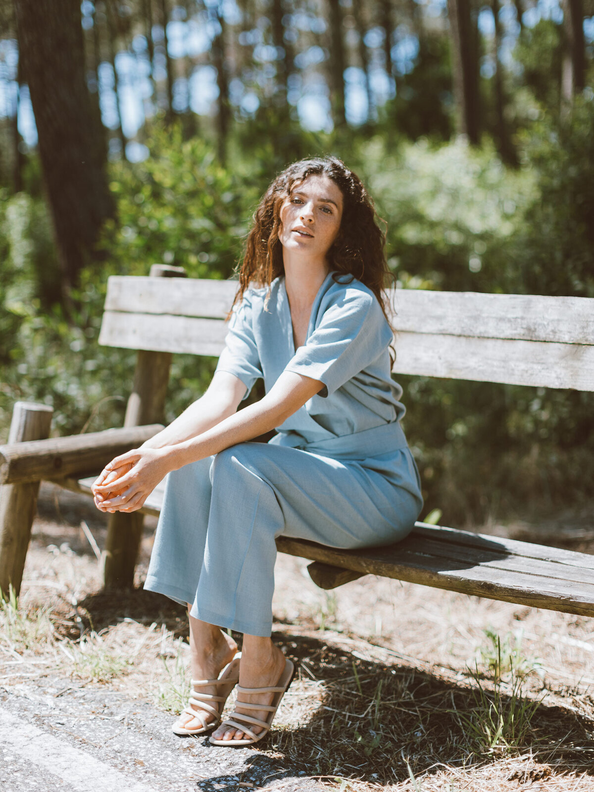 Image 4 of AURORA Linen Jumpsuit in Dark Turquoise from Love and Confuse