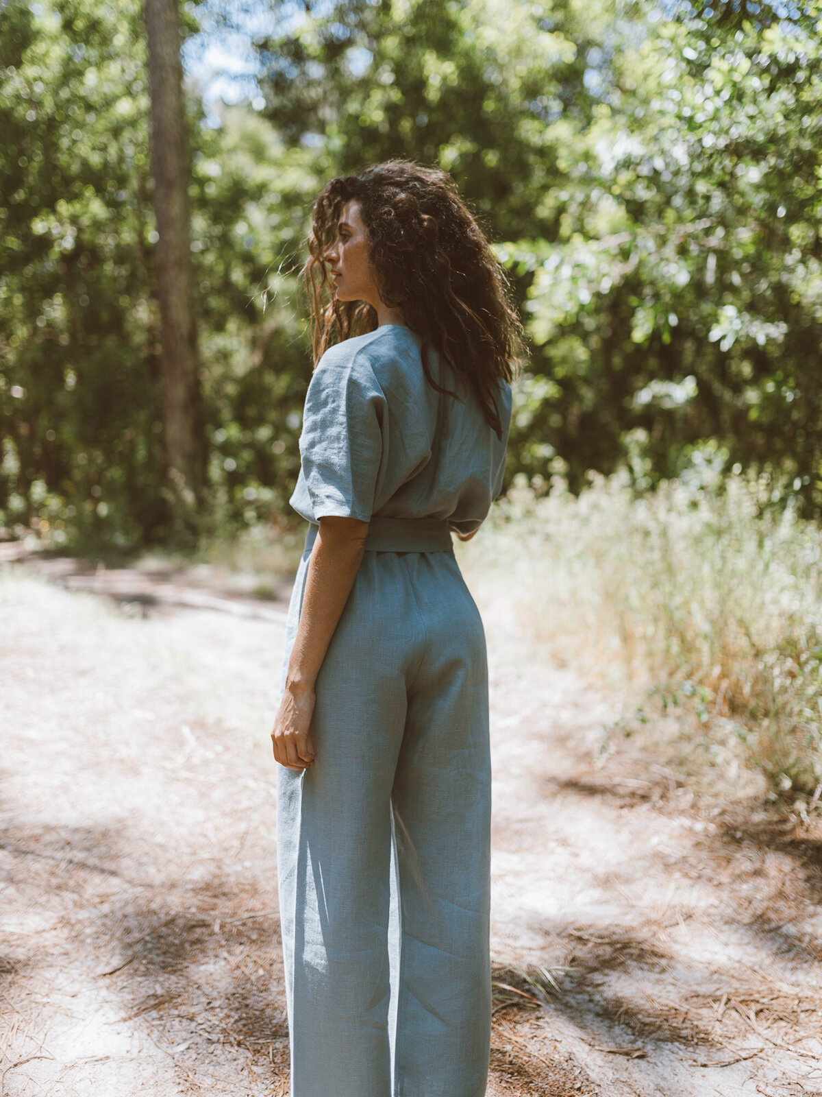 Image 6 of AURORA Linen Jumpsuit in Dark Turquoise from Love and Confuse