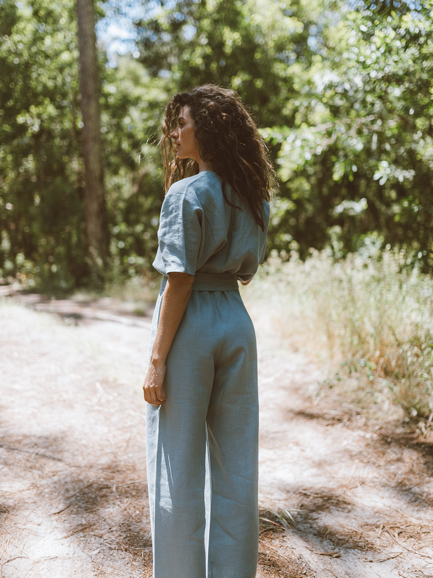 AURORA Linen Jumpsuit in Dark Turquoise - Image 6