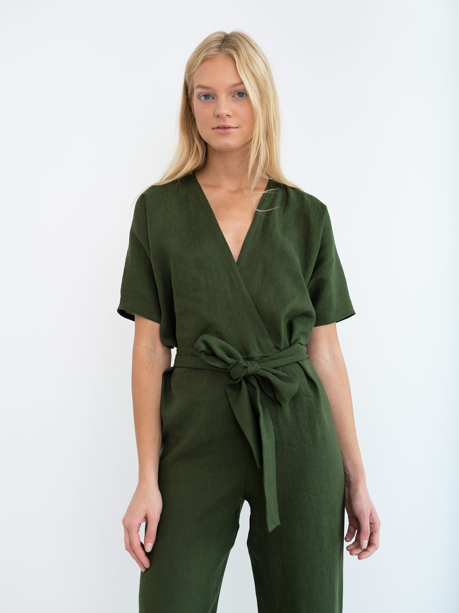 AURORA Linen Jumpsuit in Forest Green - Image 1