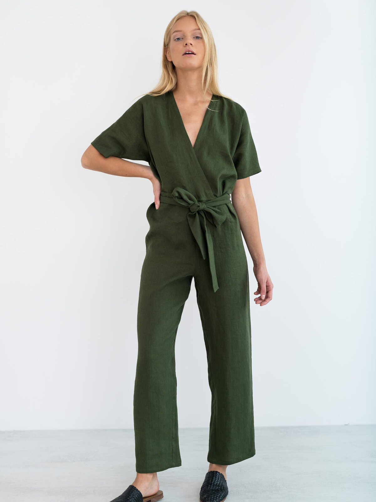 Image 3 of AURORA Linen Jumpsuit in Forest Green from Love and Confuse