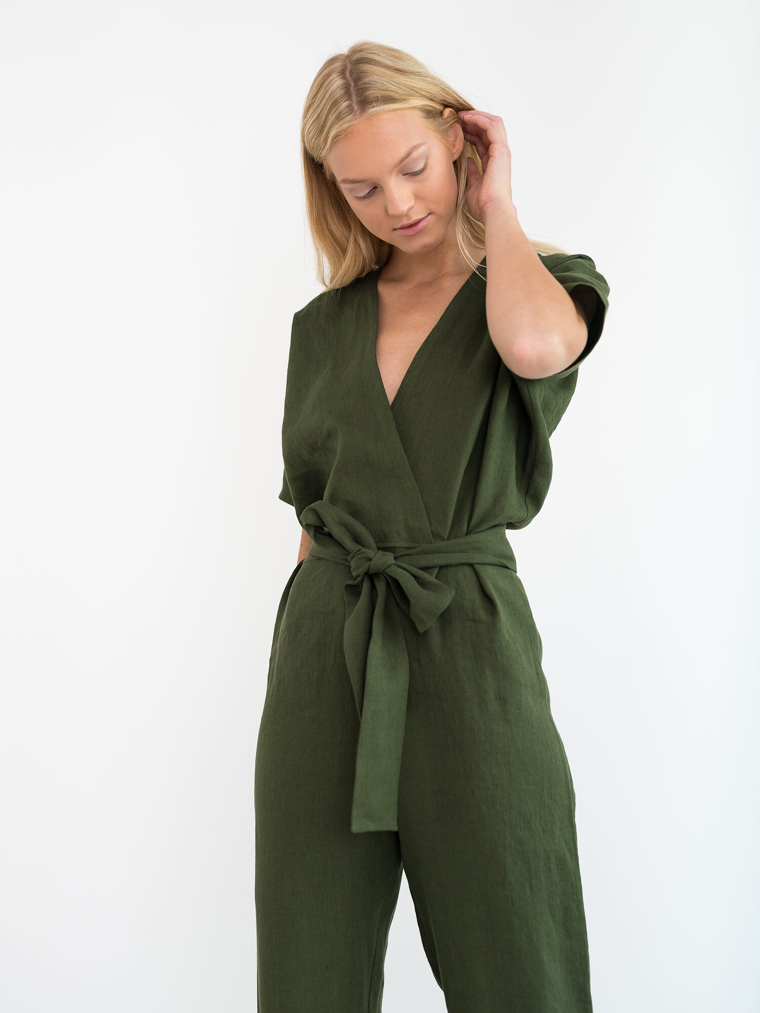 AURORA Linen Jumpsuit in Forest Green - Image 4
