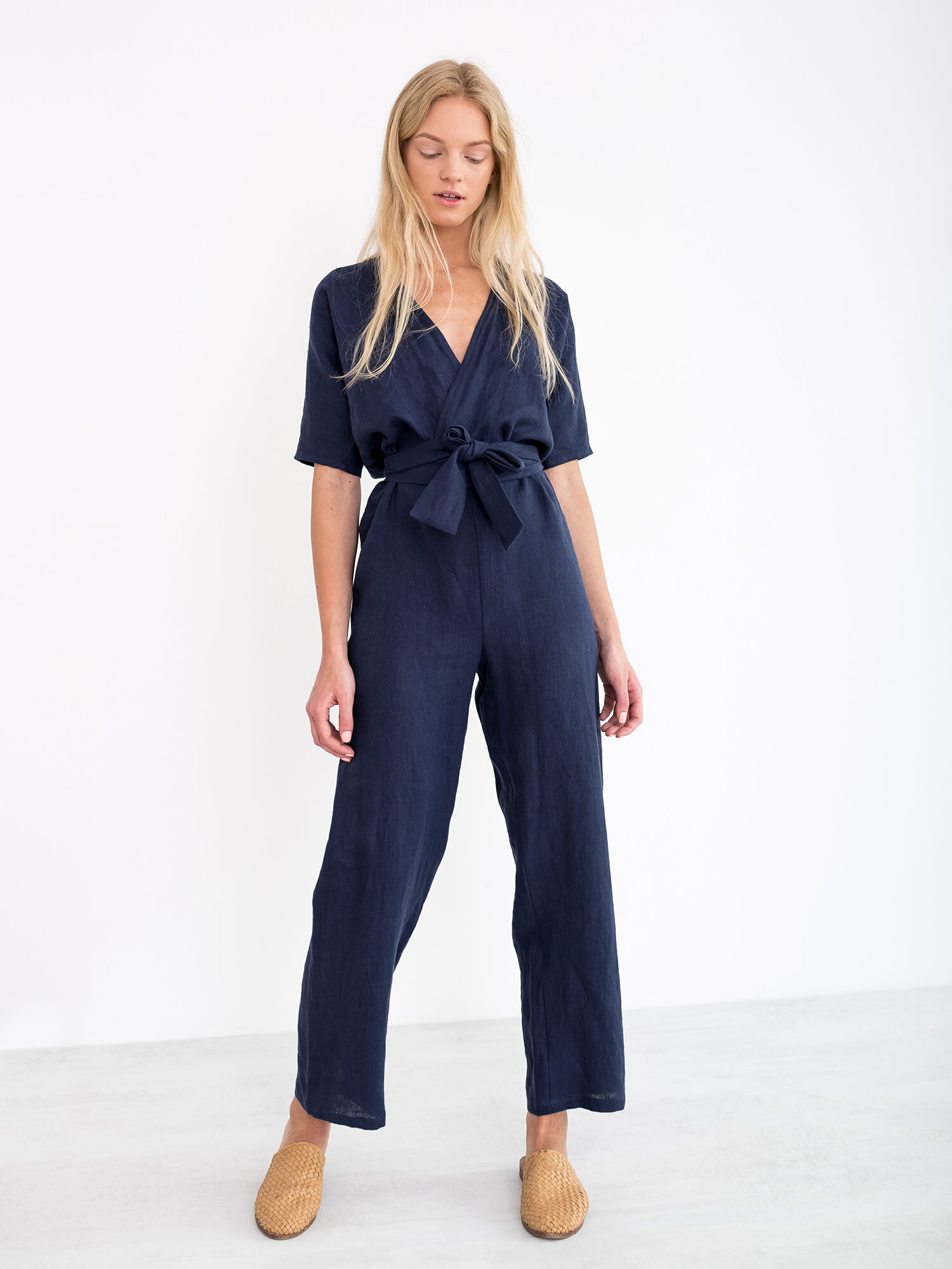 AURORA Linen Jumpsuit in Navy Blue - Image 2