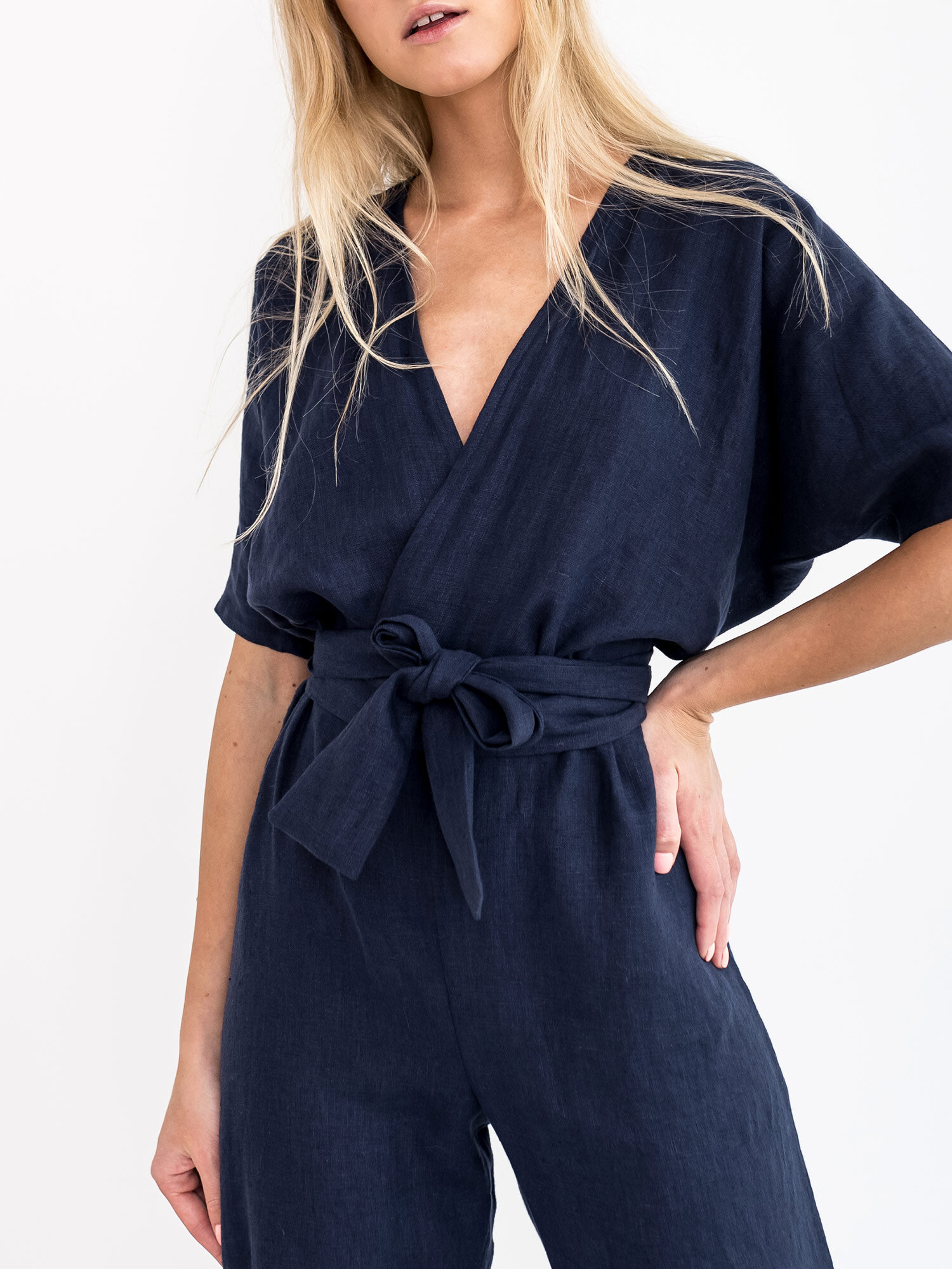 AURORA Linen Jumpsuit in Navy Blue - Image 3