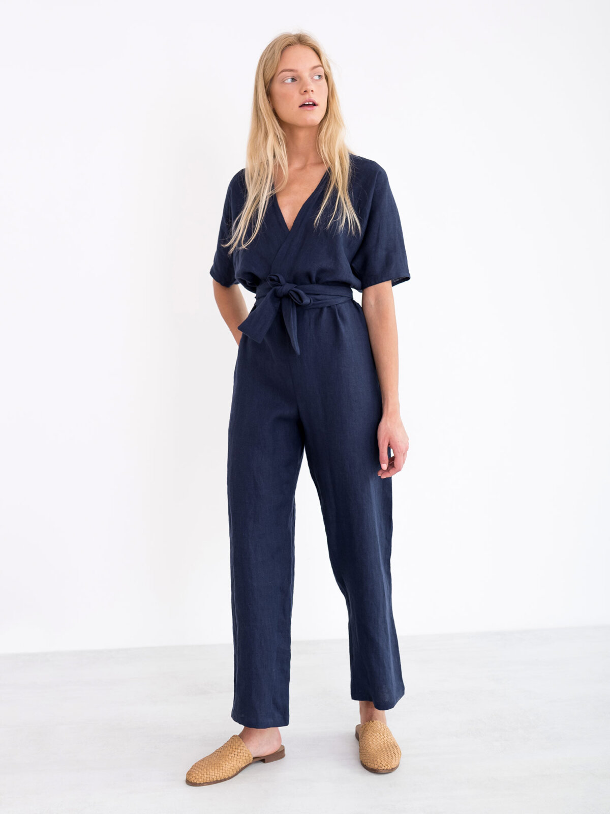Image 4 of AURORA Linen Jumpsuit in Navy Blue from Love and Confuse