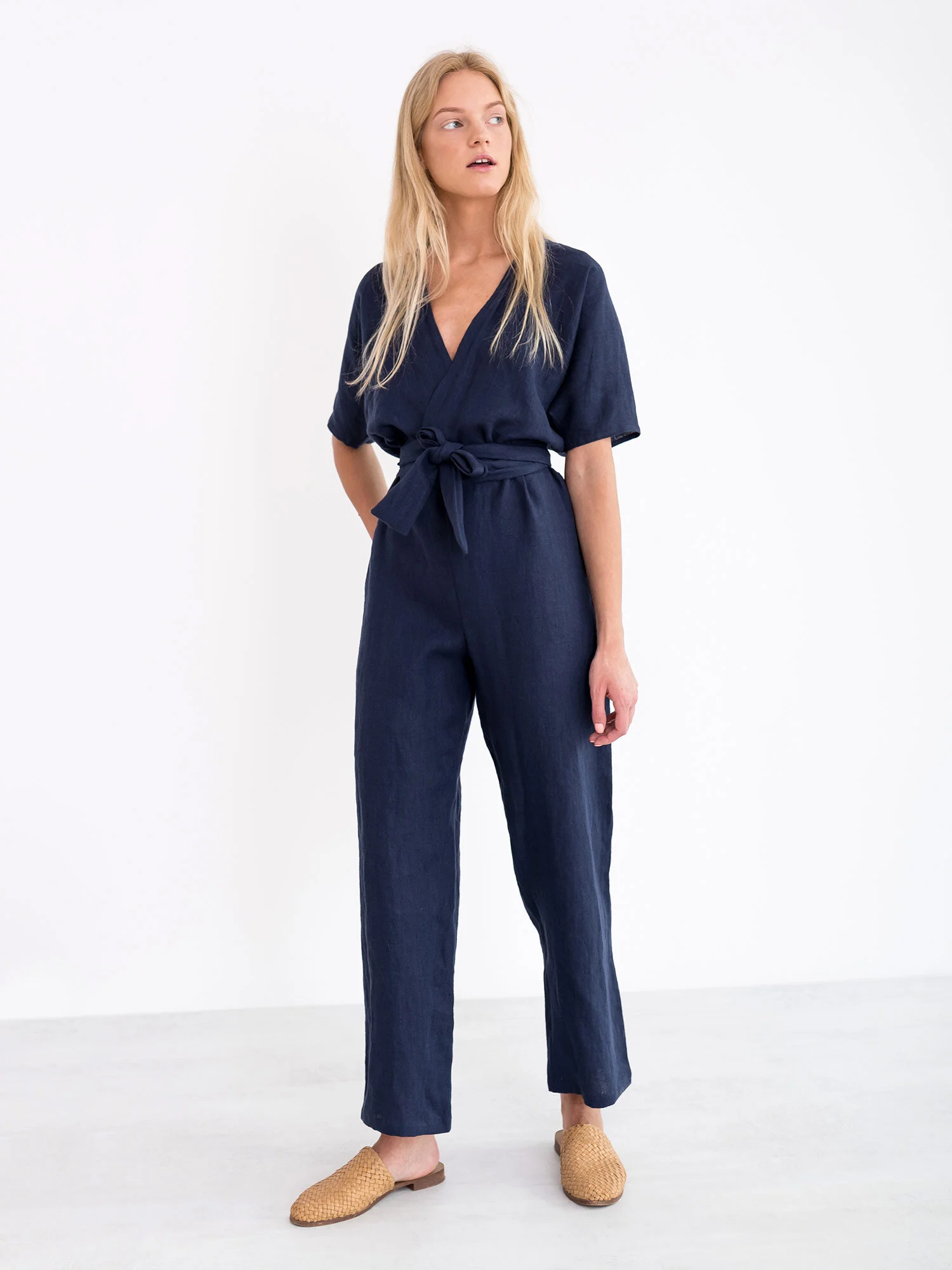 Image 4 of AURORA Linen Jumpsuit in Navy Blue from Love and Confuse