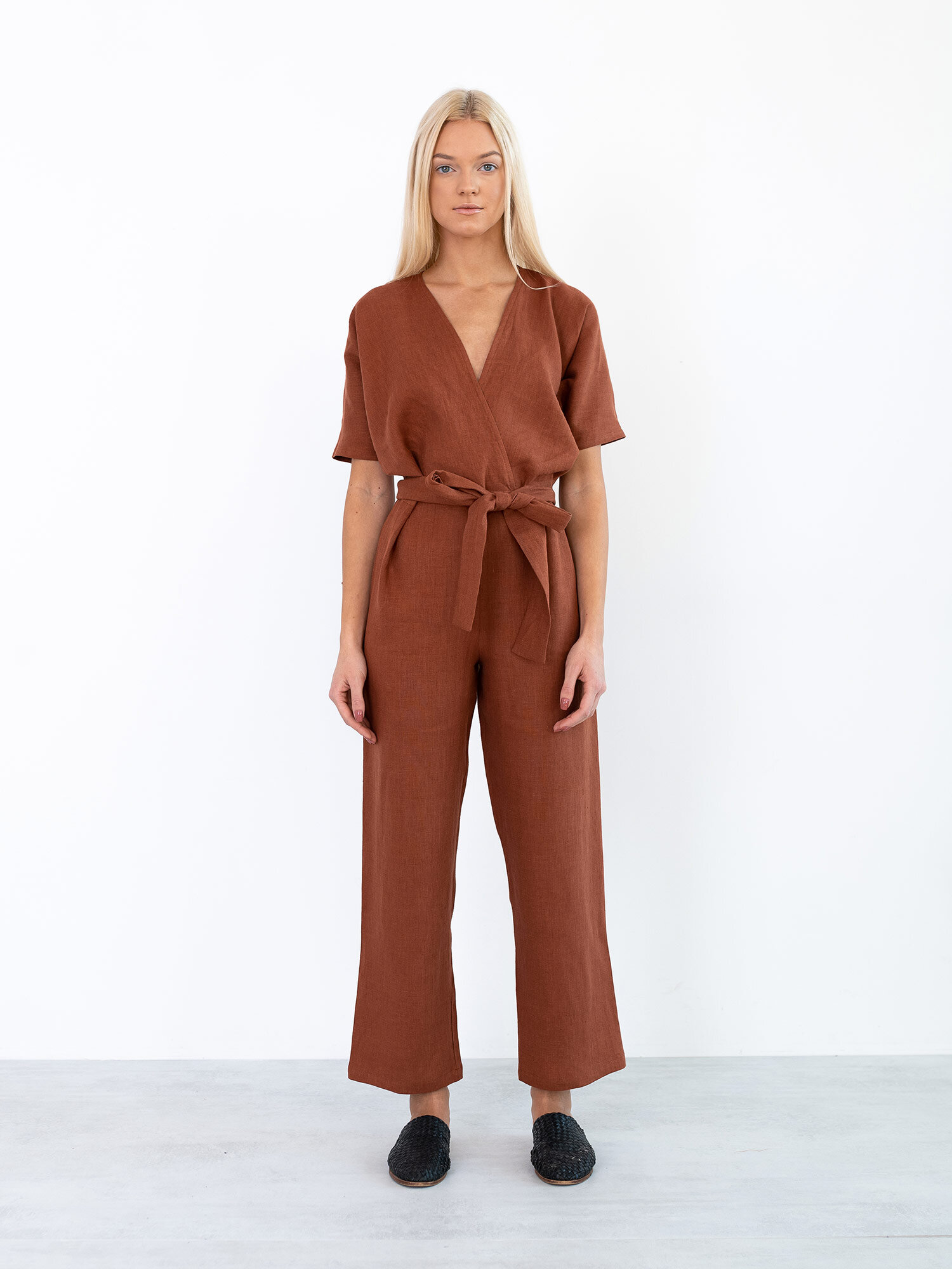 AURORA Linen Jumpsuit in Rust - Image 3