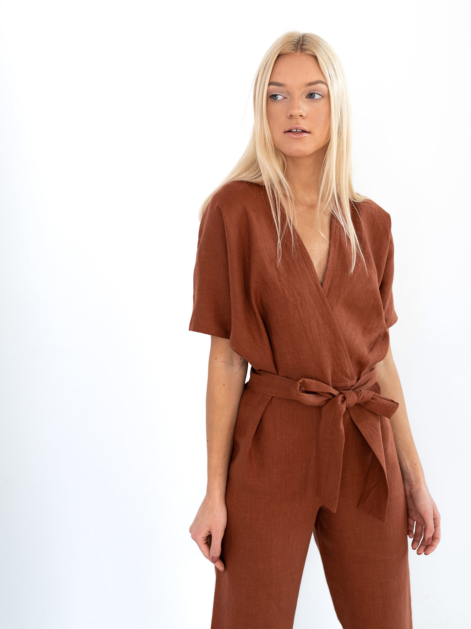 AURORA Linen Jumpsuit in Rust - Image 4
