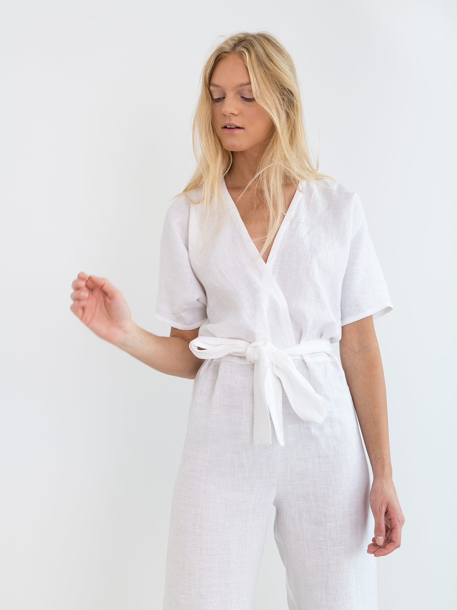 AURORA Linen Jumpsuit in White - Image 1