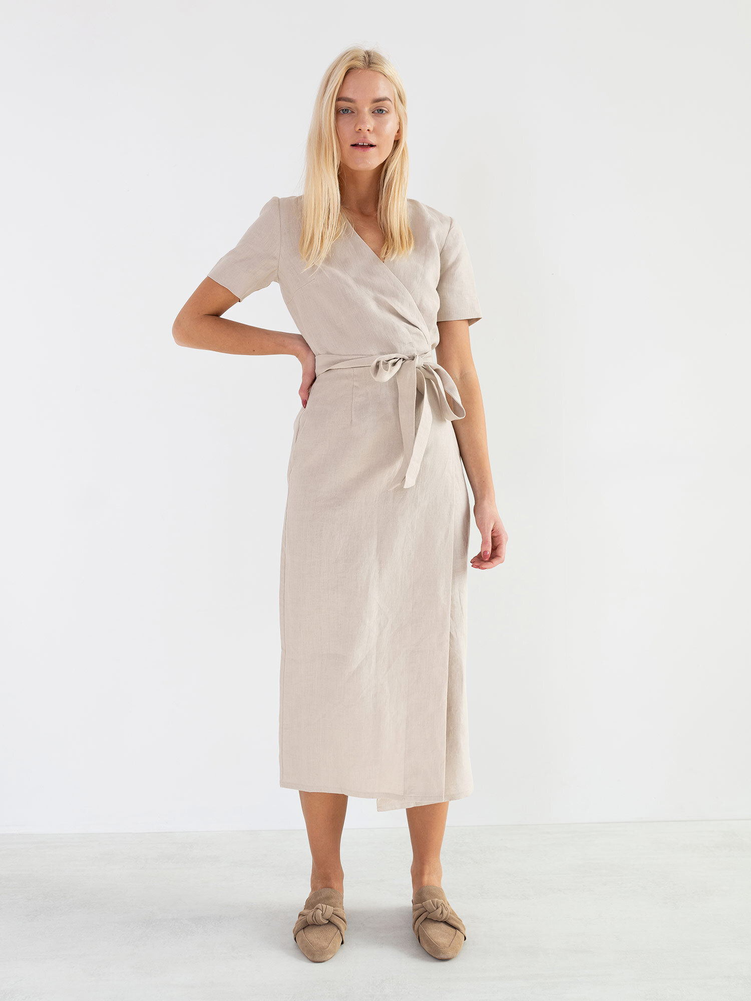 BELLA Linen Midi Wrap Dress - Image 1
