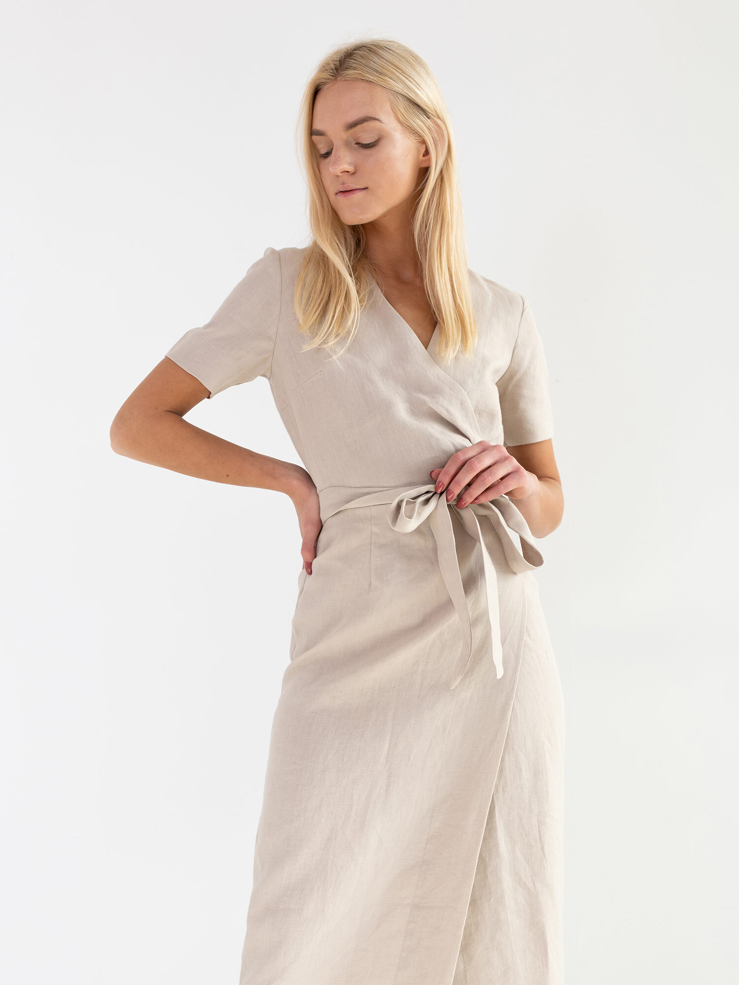 BELLA Linen Midi Wrap Dress - Image 2