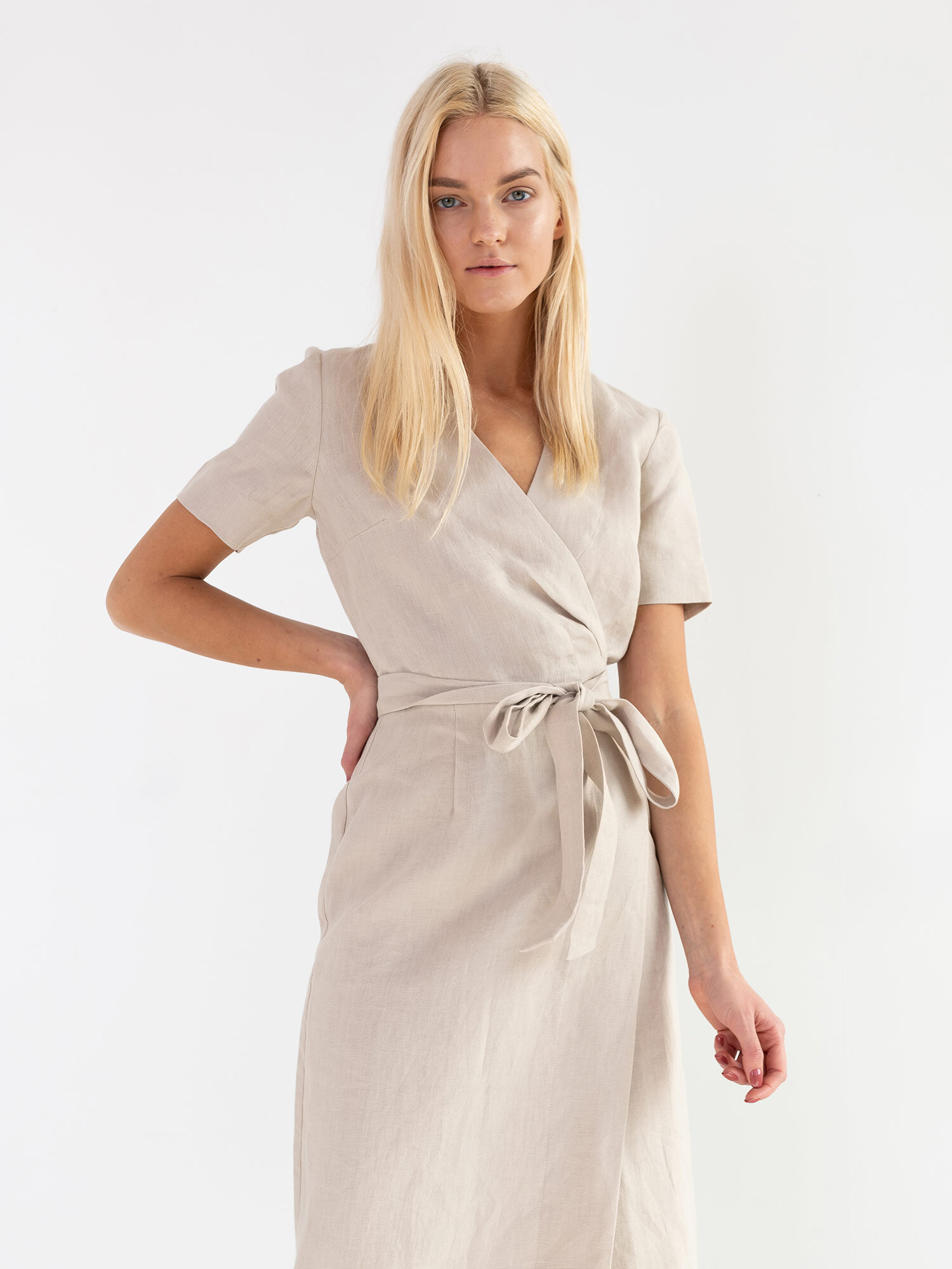 BELLA Linen Midi Wrap Dress - Image 4