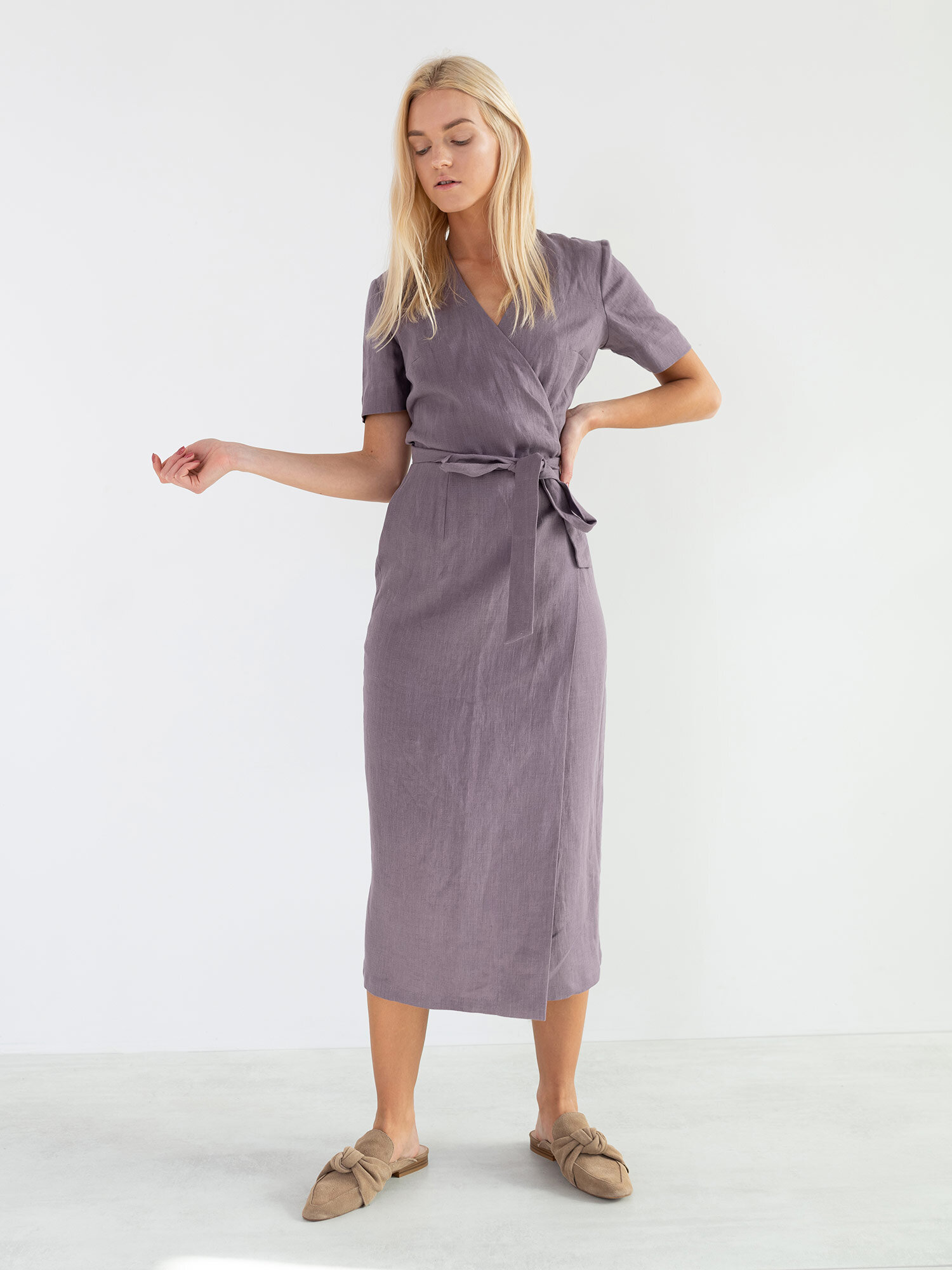 BELLA Linen Midi Wrap Dress - Image 1