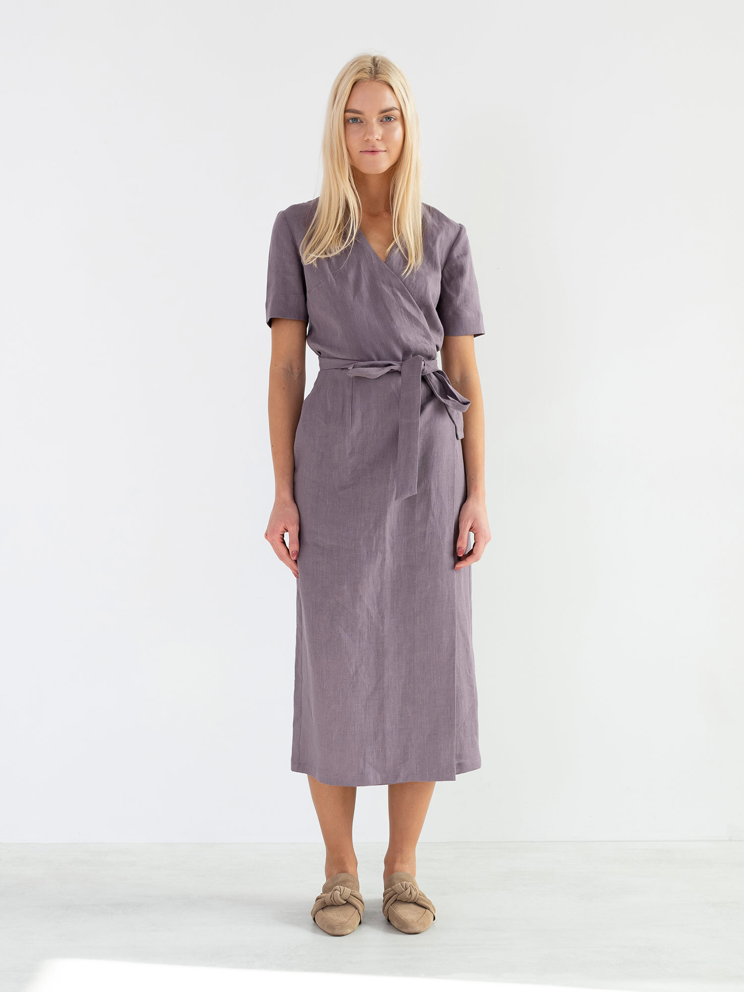 BELLA Linen Midi Wrap Dress - Image 2
