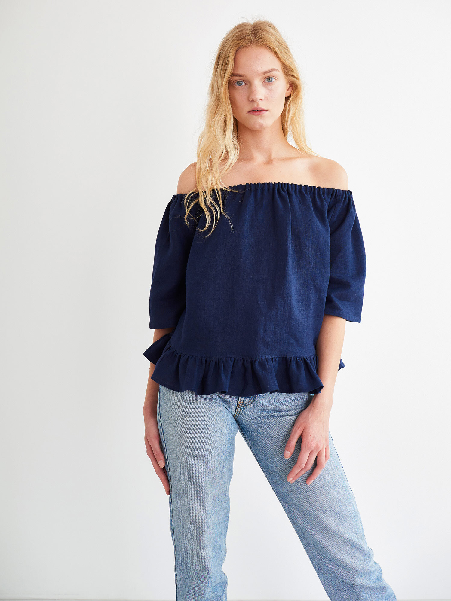 CELINE Off Shoulder Linen Top - Image 1