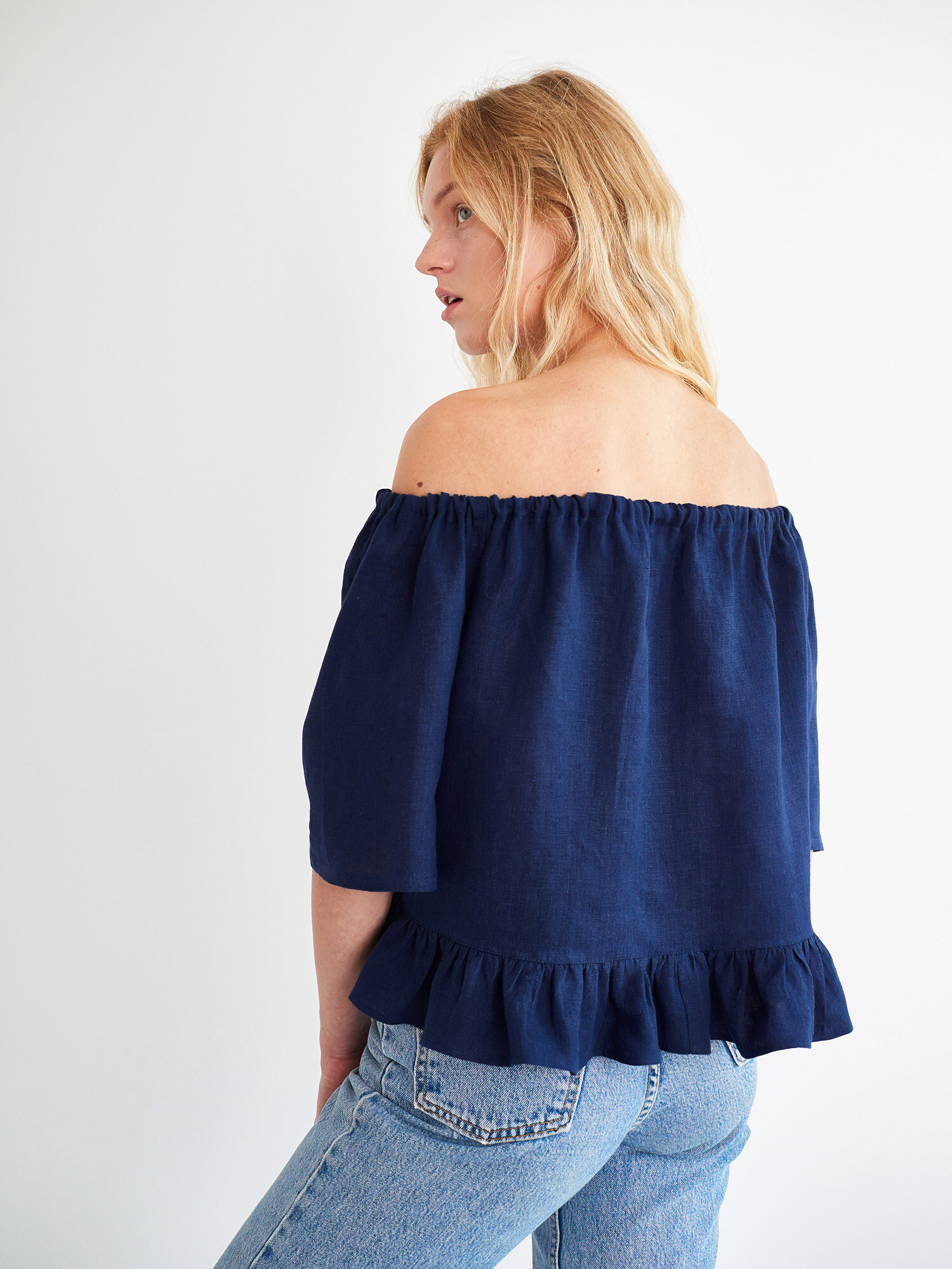 CELINE Off Shoulder Linen Top - Image 3