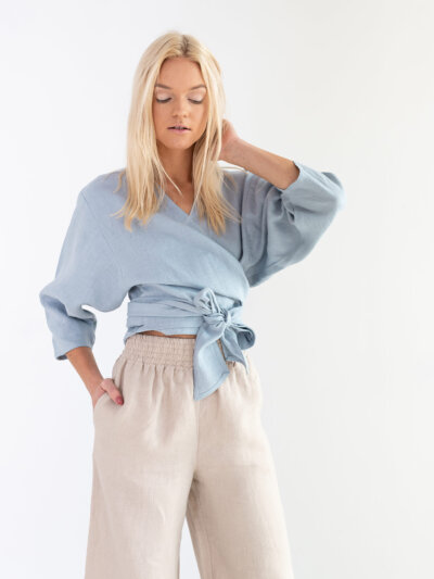 CLAIRE Linen Wrap Top
