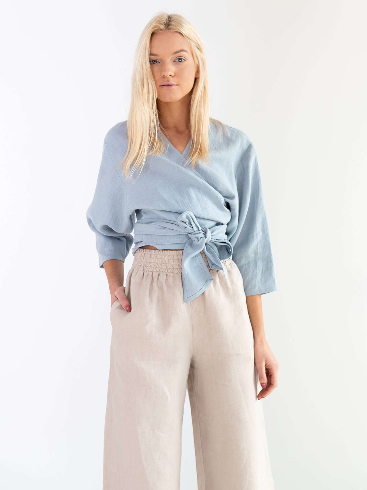 CLAIRE Linen Wrap Top - Image 4