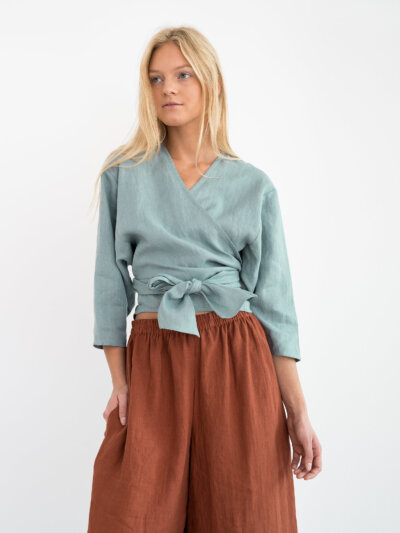 CLAIRE Linen Wrap Top