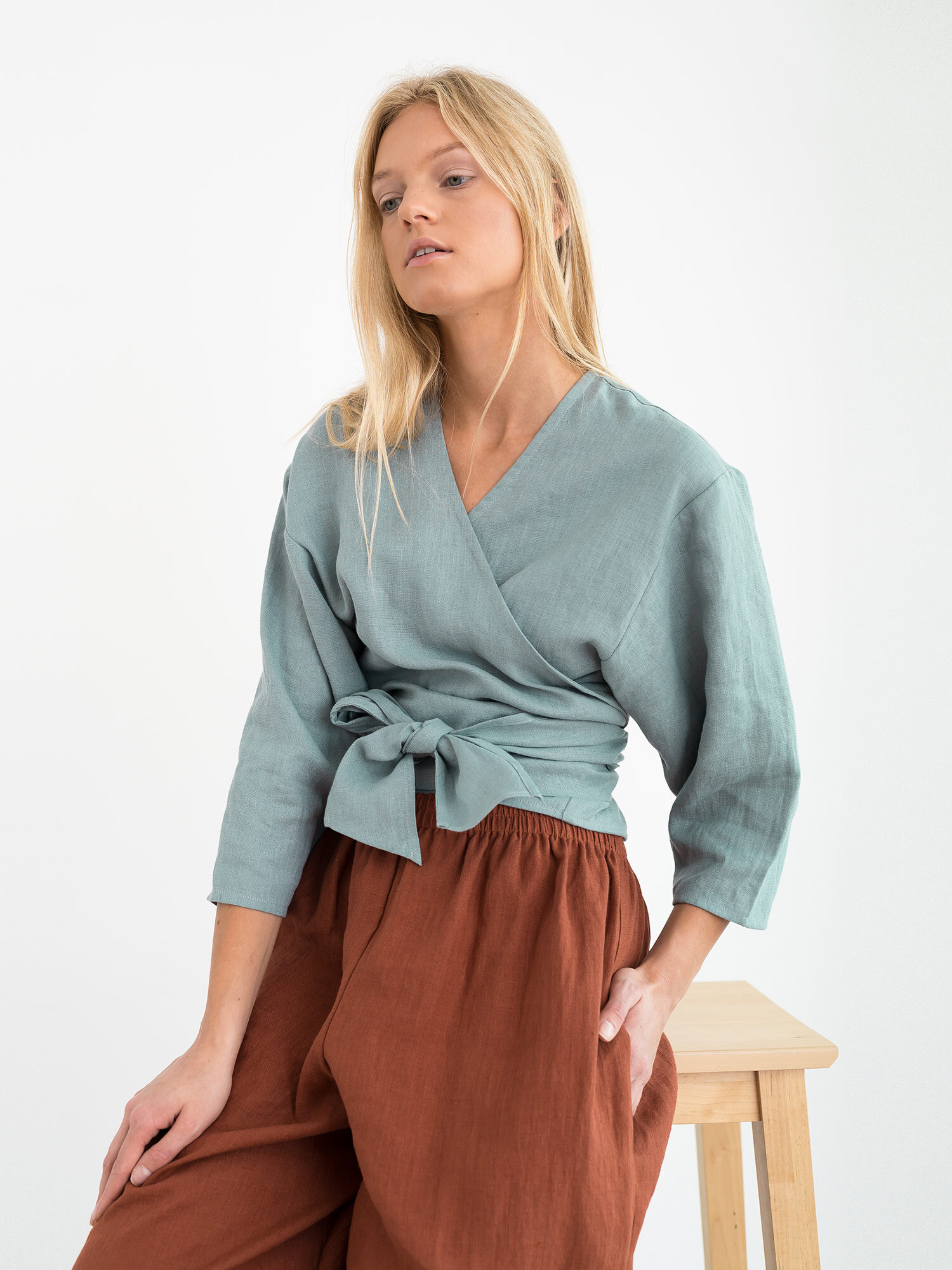 CLAIRE Linen Wrap Top - Image 3