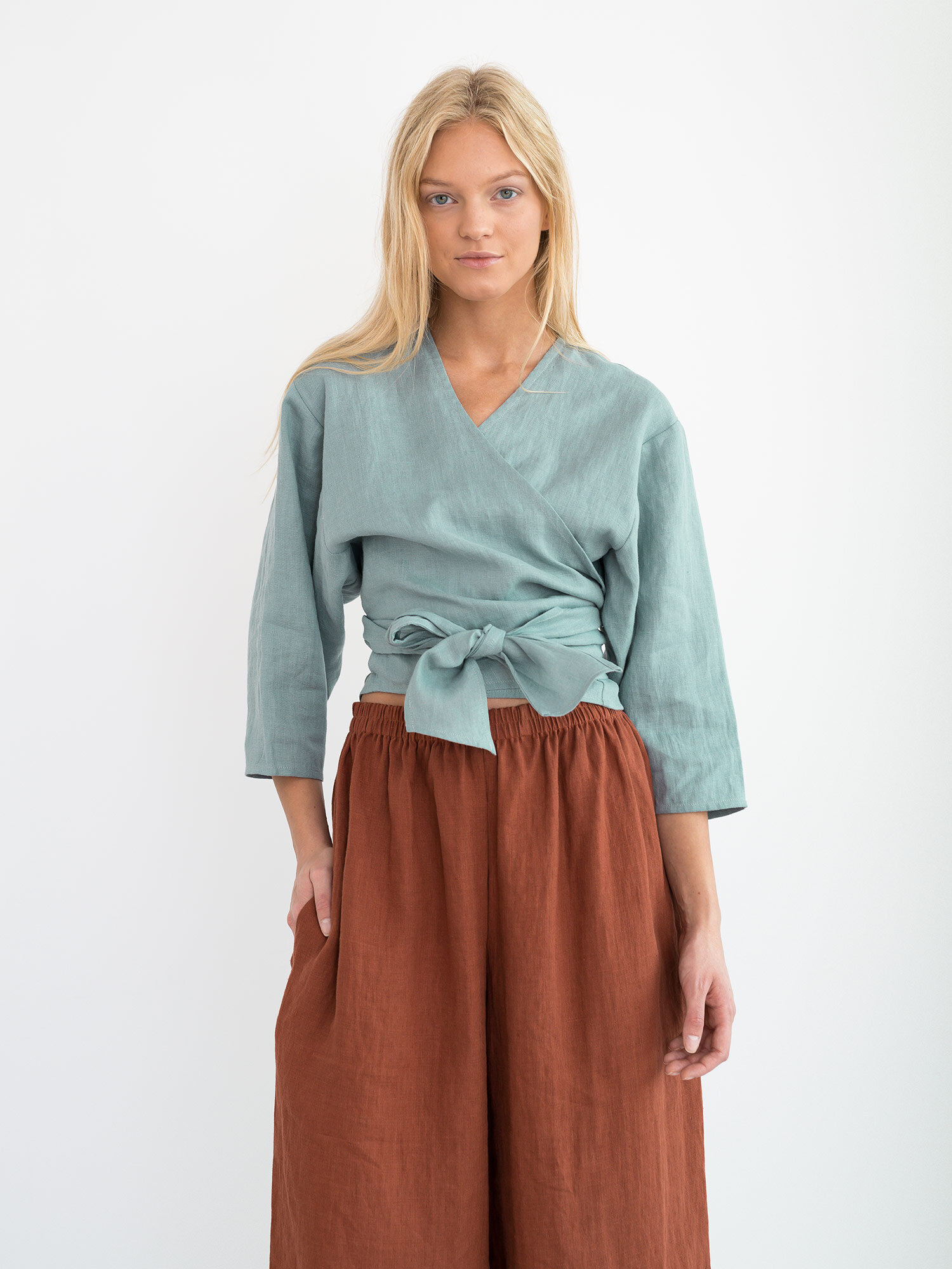 CLAIRE Linen Wrap Top - Image 4