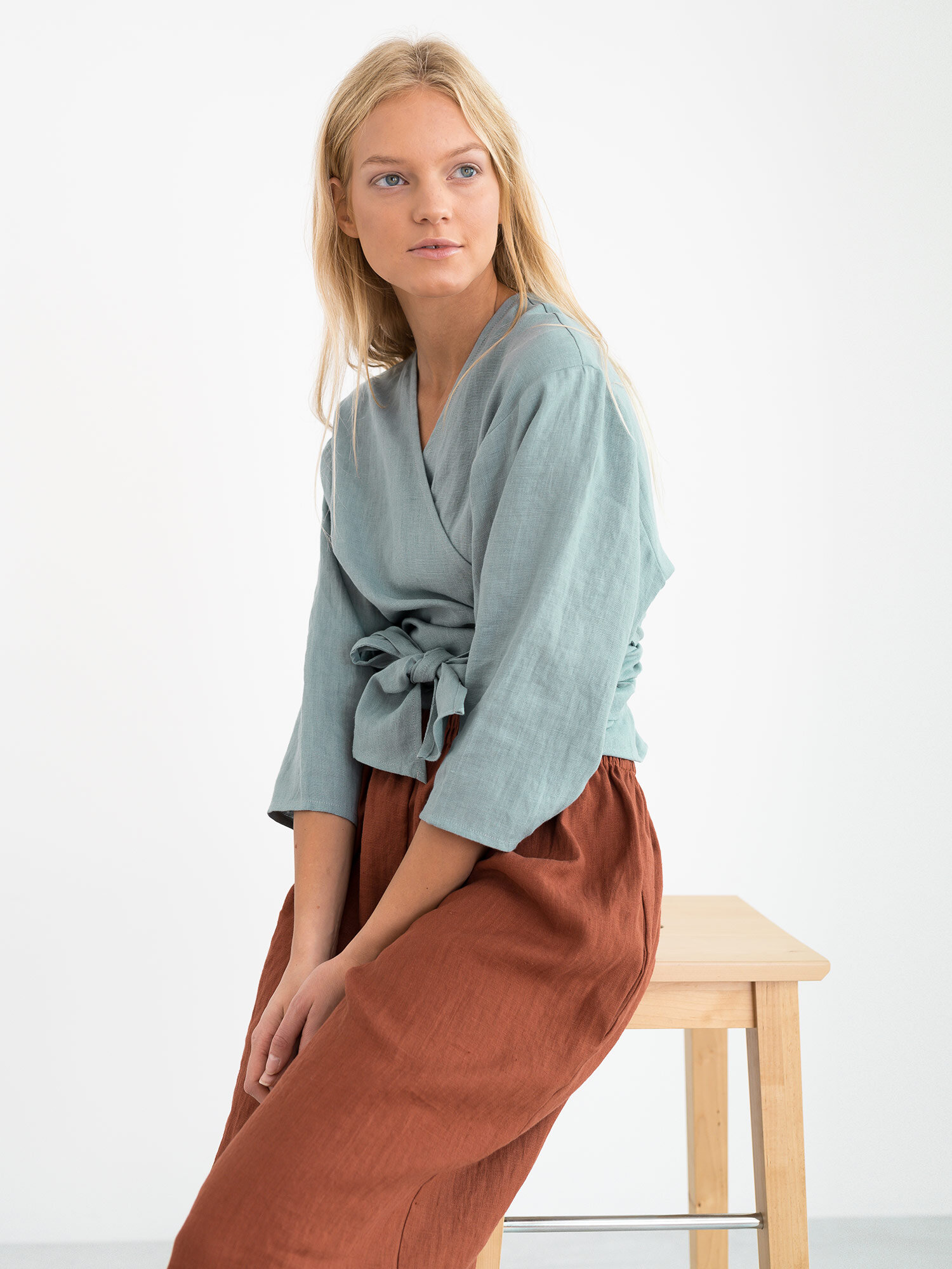 CLAIRE Linen Wrap Top - Image 5