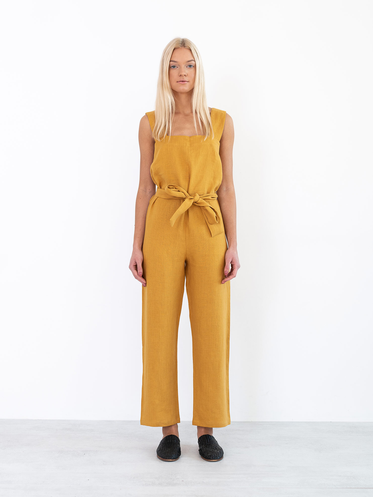 DAKOTA Sleeveless Linen Jumpsuit in Mustard - Image 2