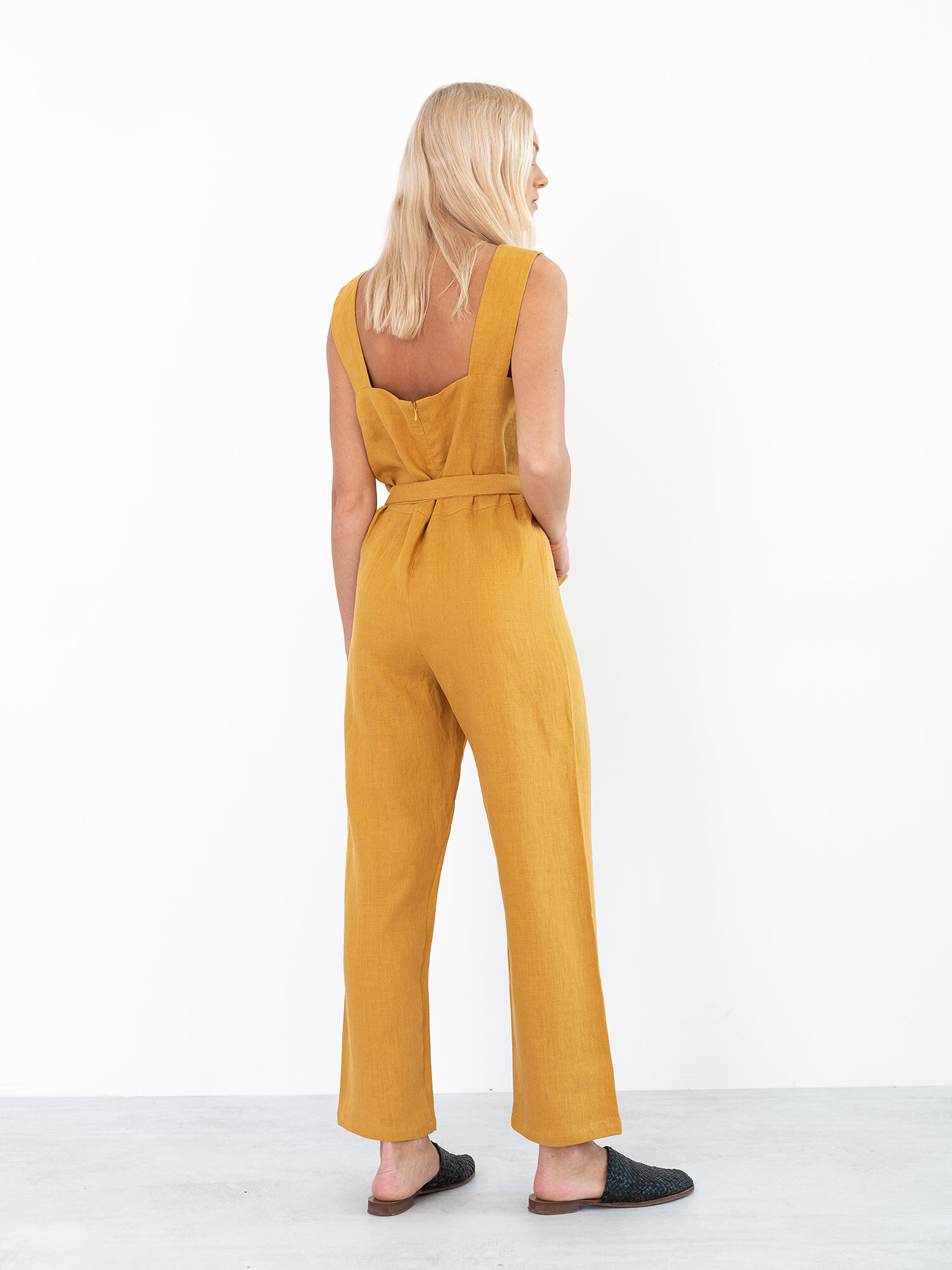 DAKOTA Sleeveless Linen Jumpsuit in Mustard - Image 5