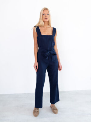 DAKOTA Sleeveless Linen Jumpsuit in Navy Blue