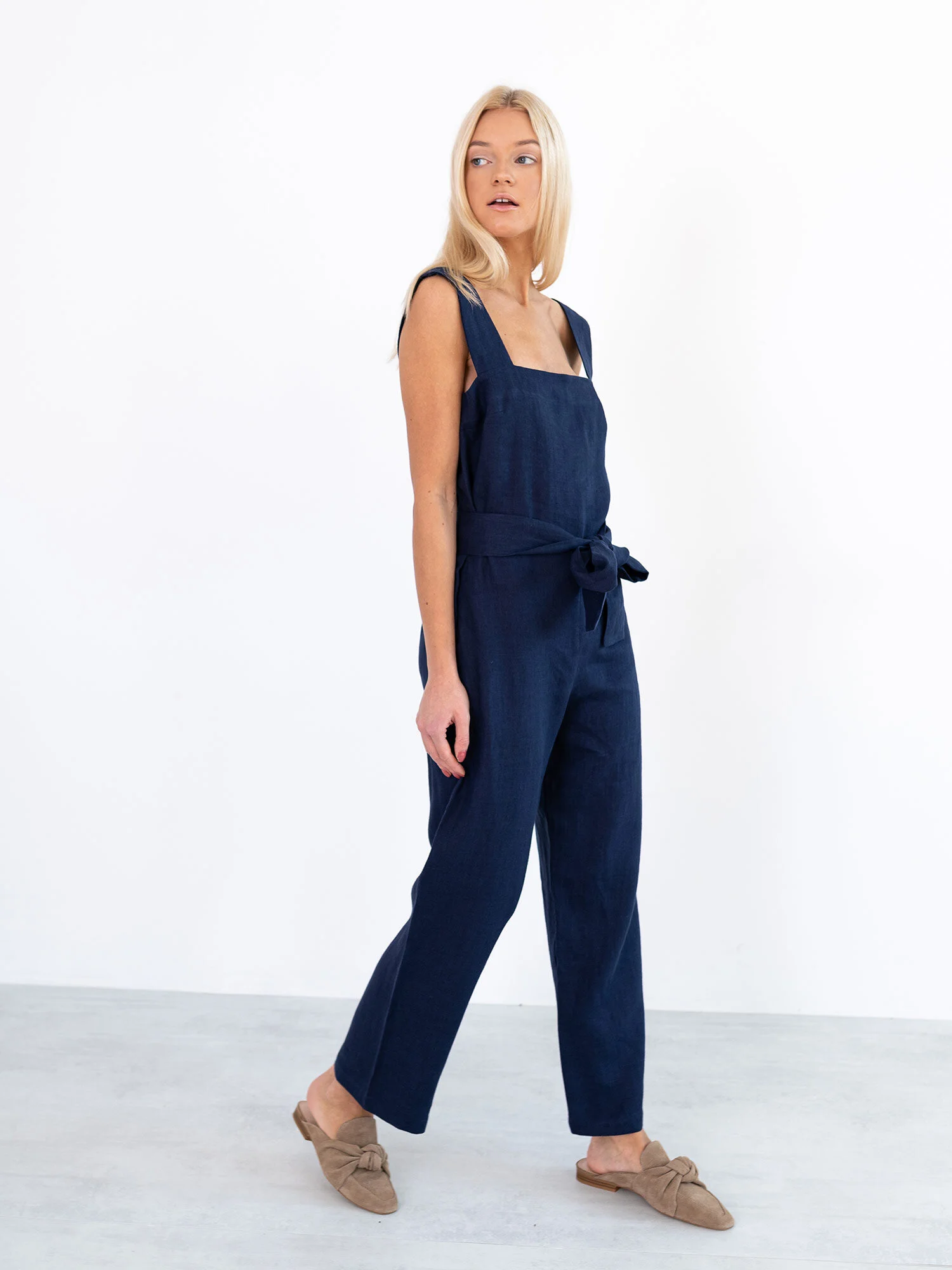 Image 4 of DAKOTA Linen Jumpsuit in Navy Blue from Love and Confuse