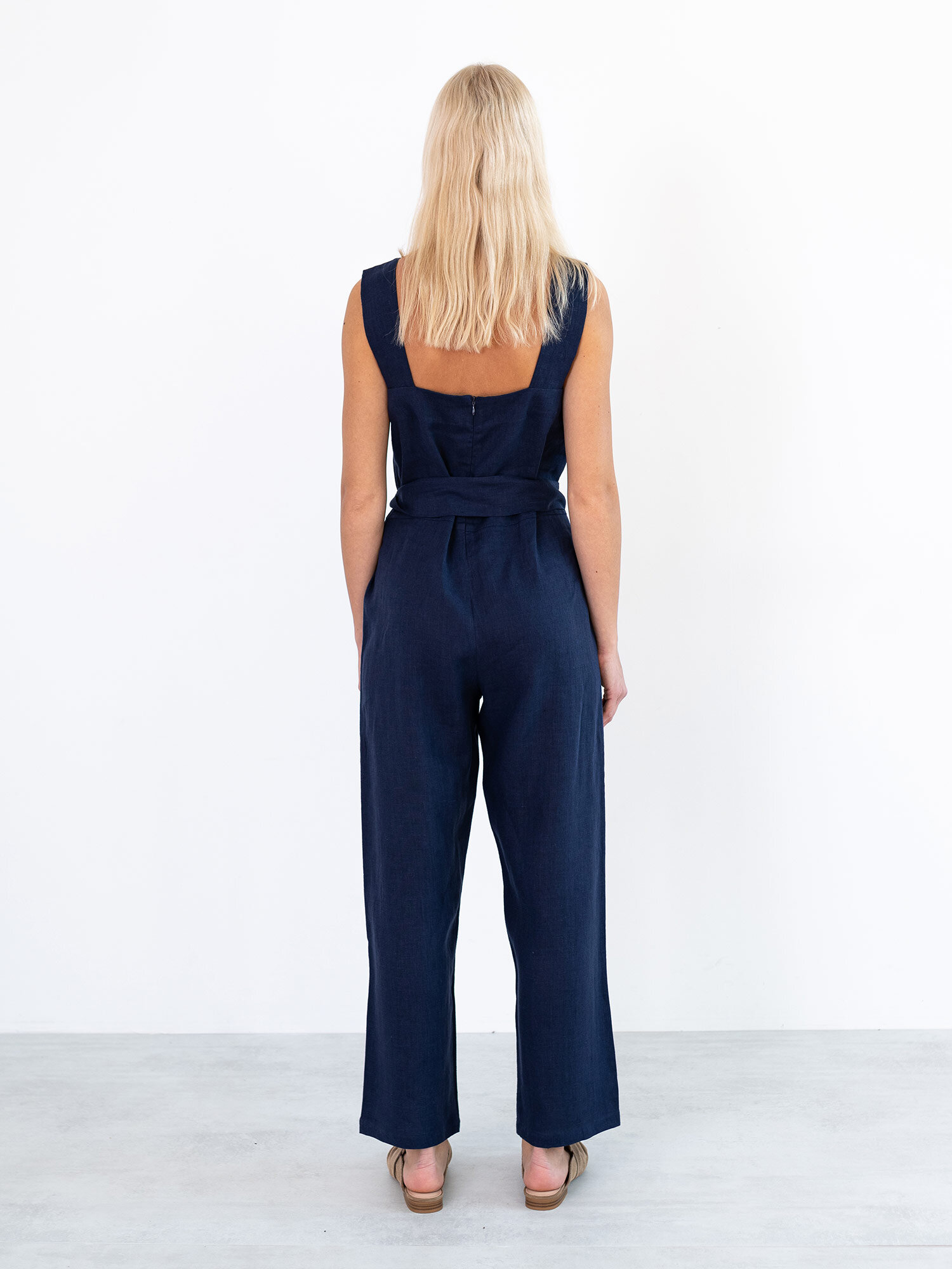 DAKOTA Sleeveless Linen Jumpsuit in Navy Blue - Image 5