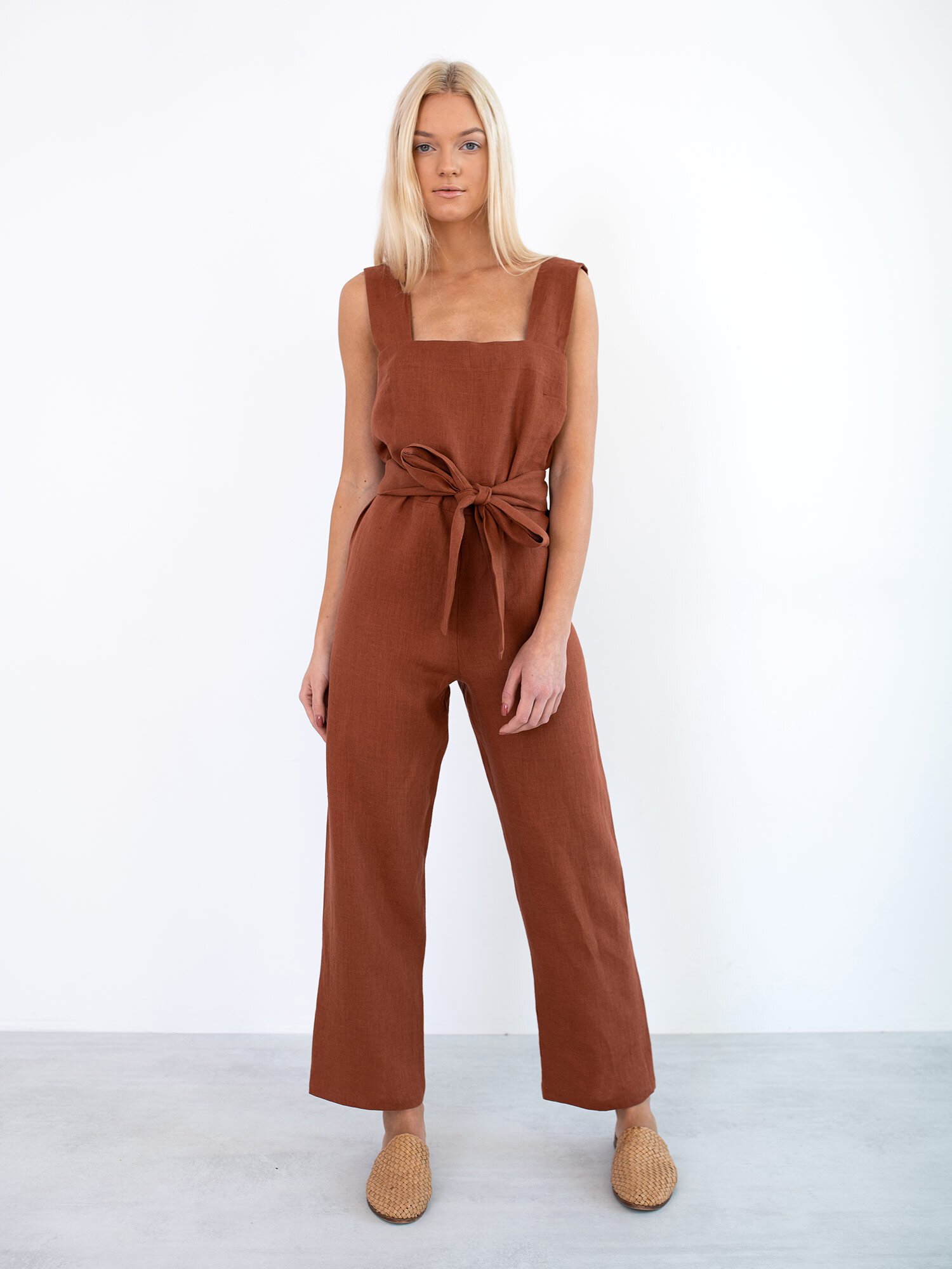 DAKOTA Sleeveless Linen Jumpsuit in Rust - Image 2