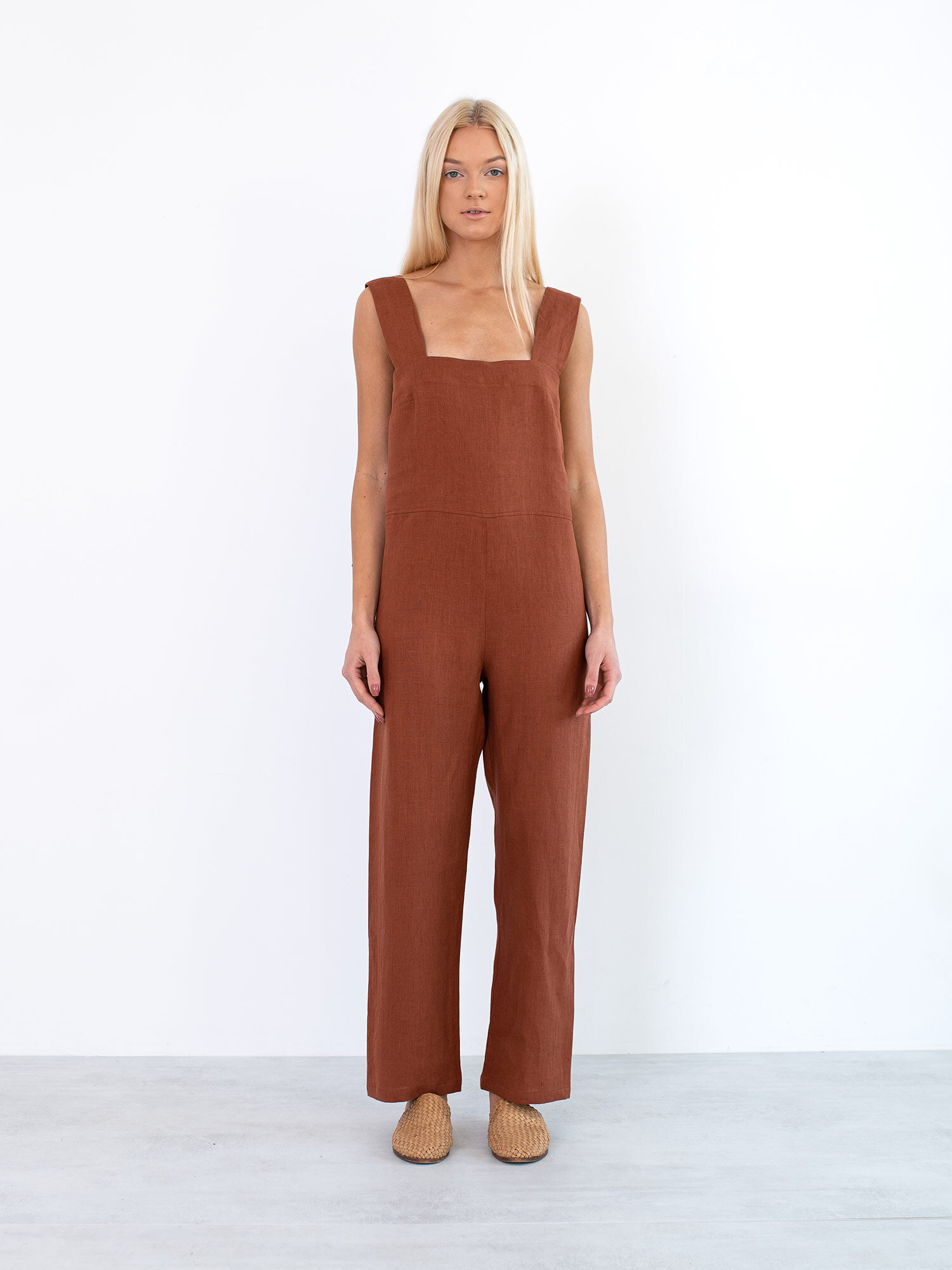 DAKOTA Sleeveless Linen Jumpsuit in Rust - Image 4