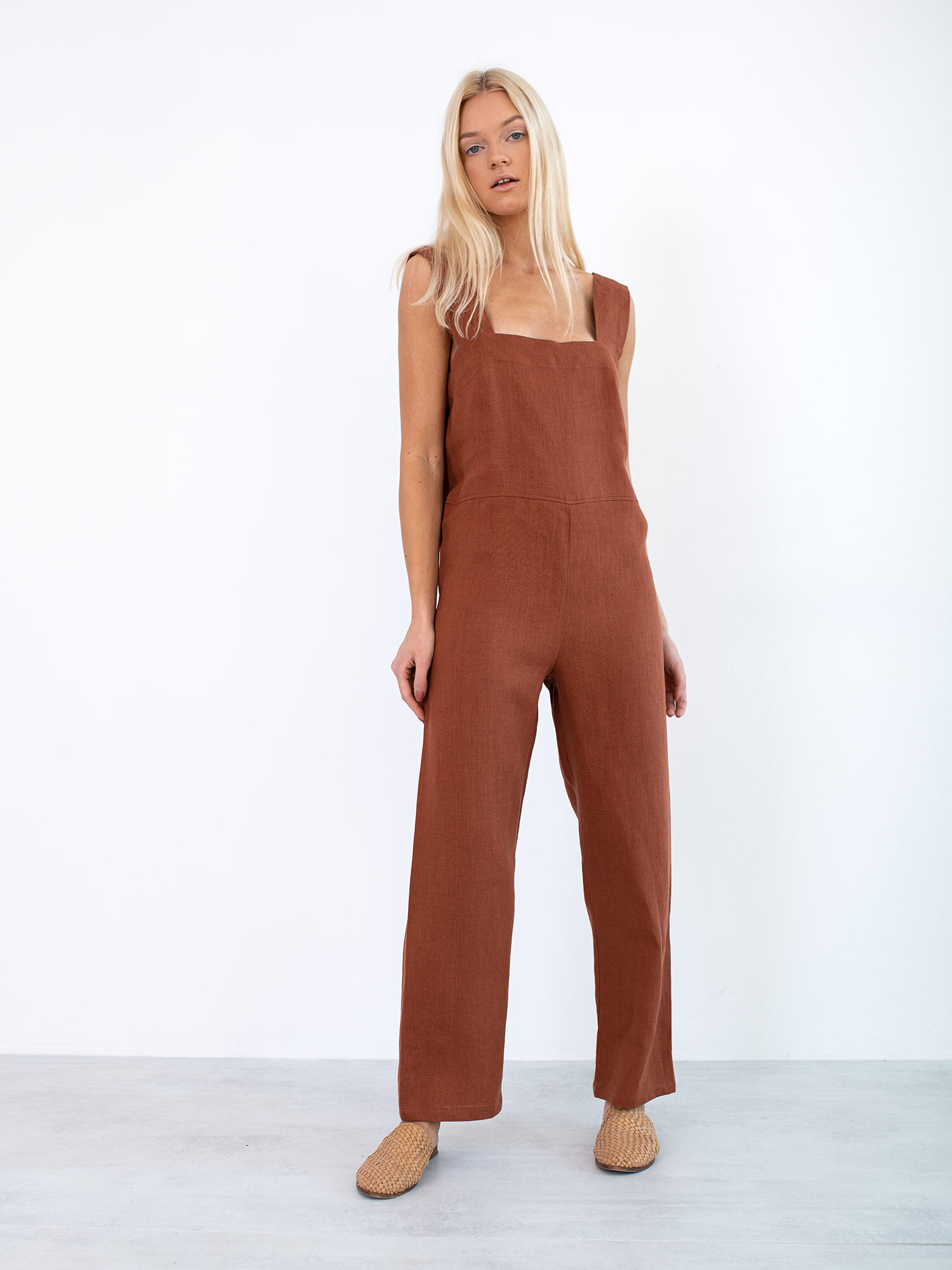 DAKOTA Sleeveless Linen Jumpsuit in Rust - Image 5