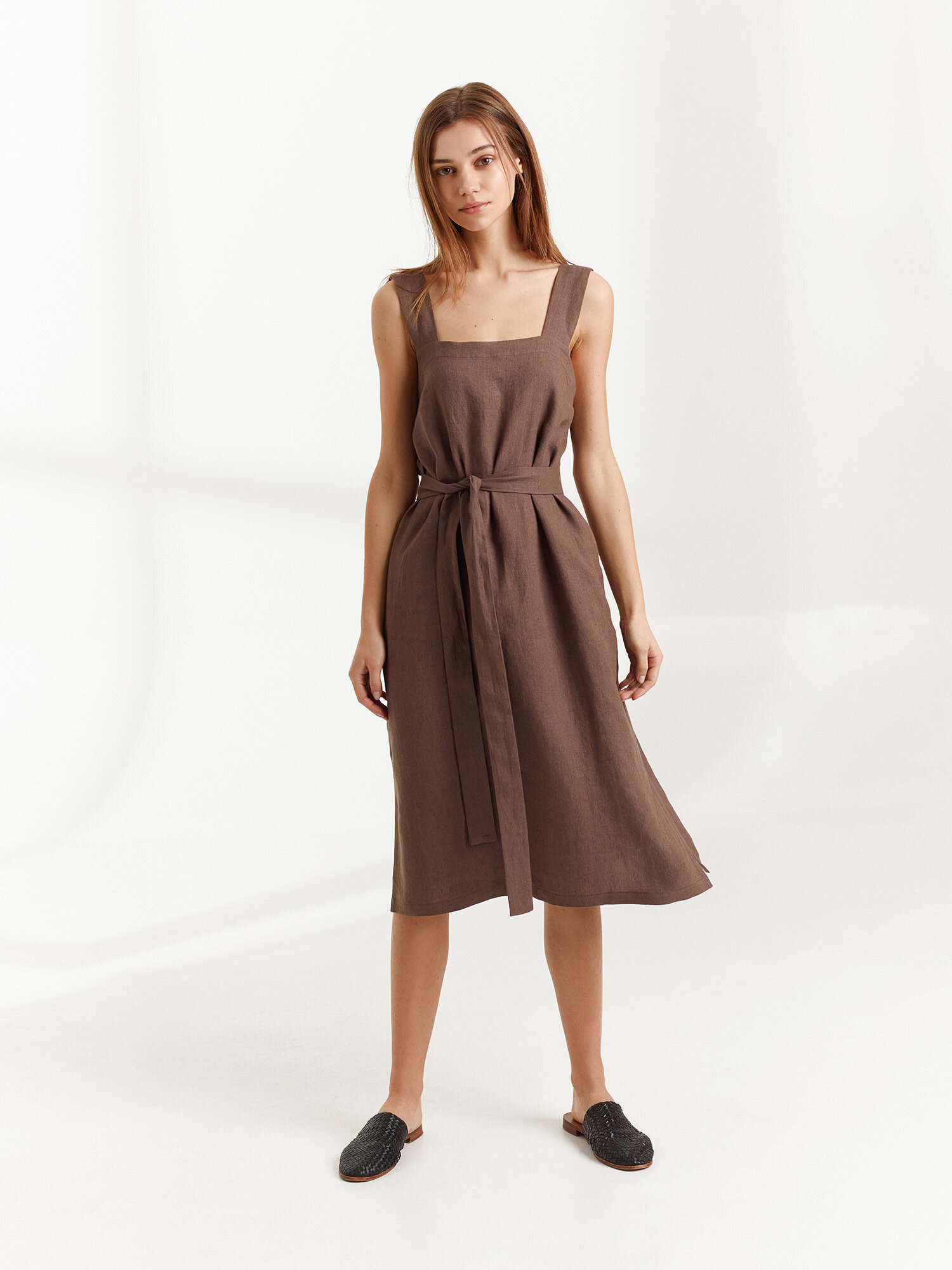 ELLIDY Wide Strap Linen Dress - Image 1