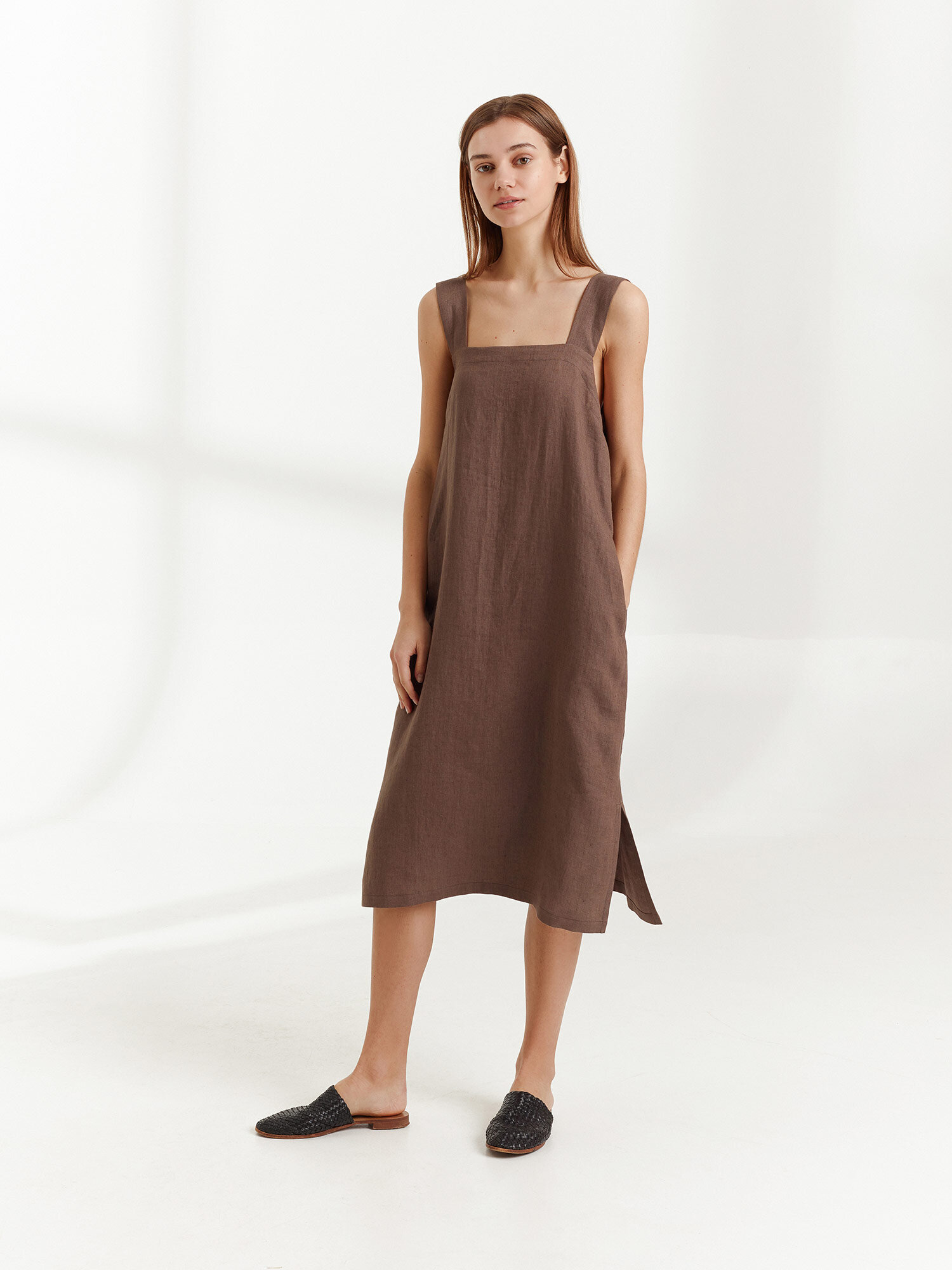 ELLIDY Wide Strap Linen Dress - Image 3