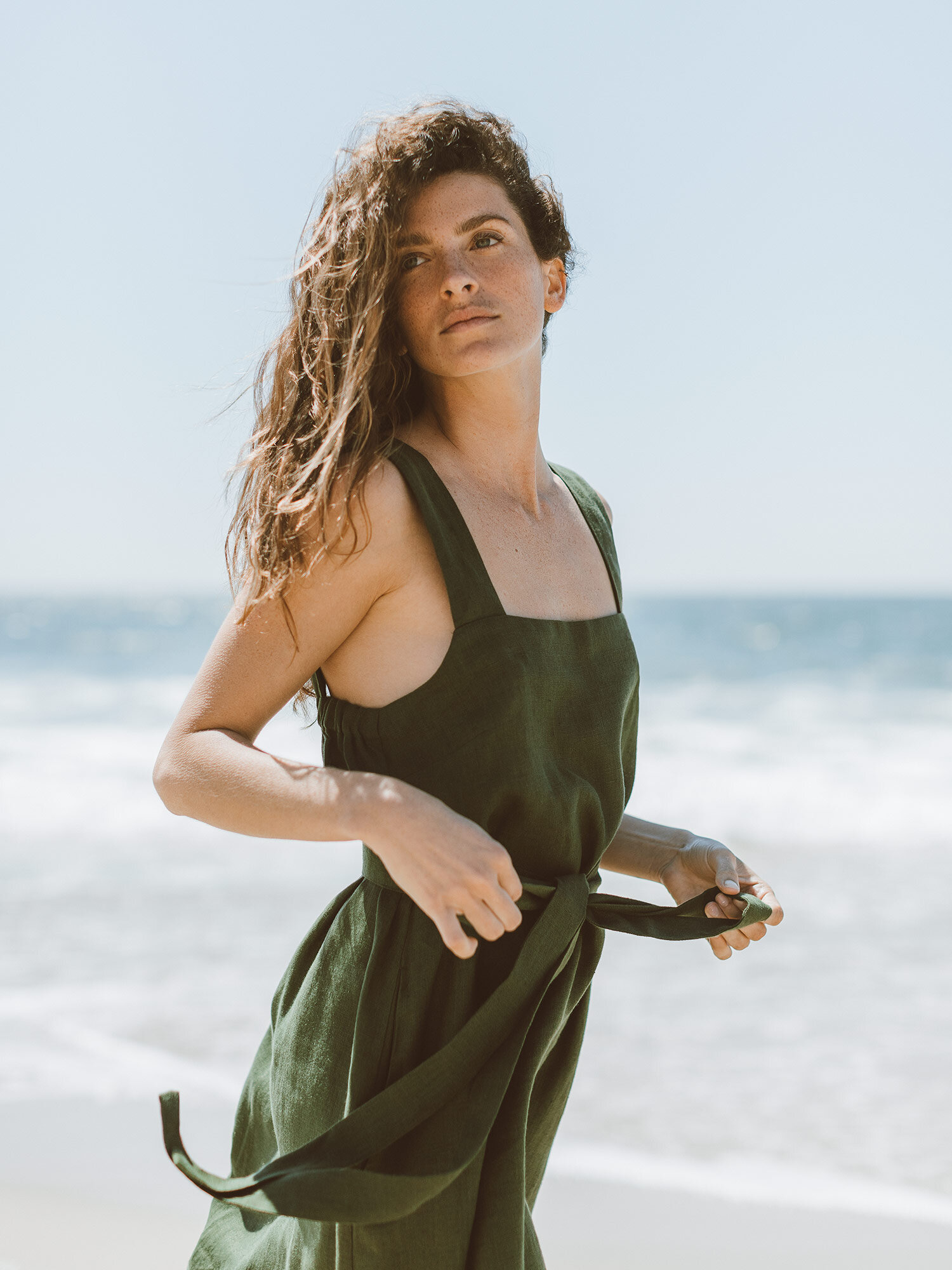 ELLIDY Wide Strap Linen Dress - Image 1