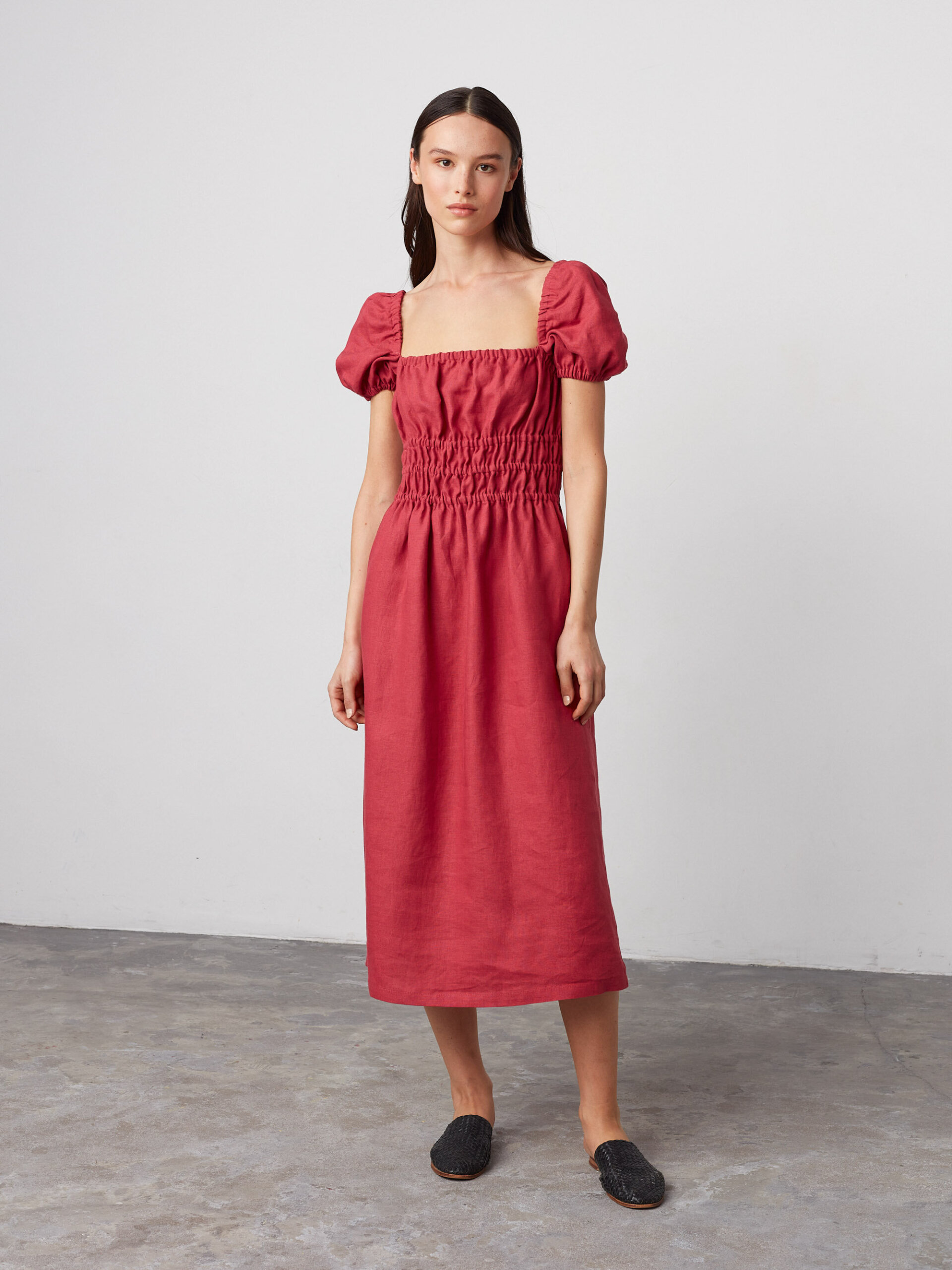 HOLIDAY Puff Sleeve Linen Midi Dress - Image 2