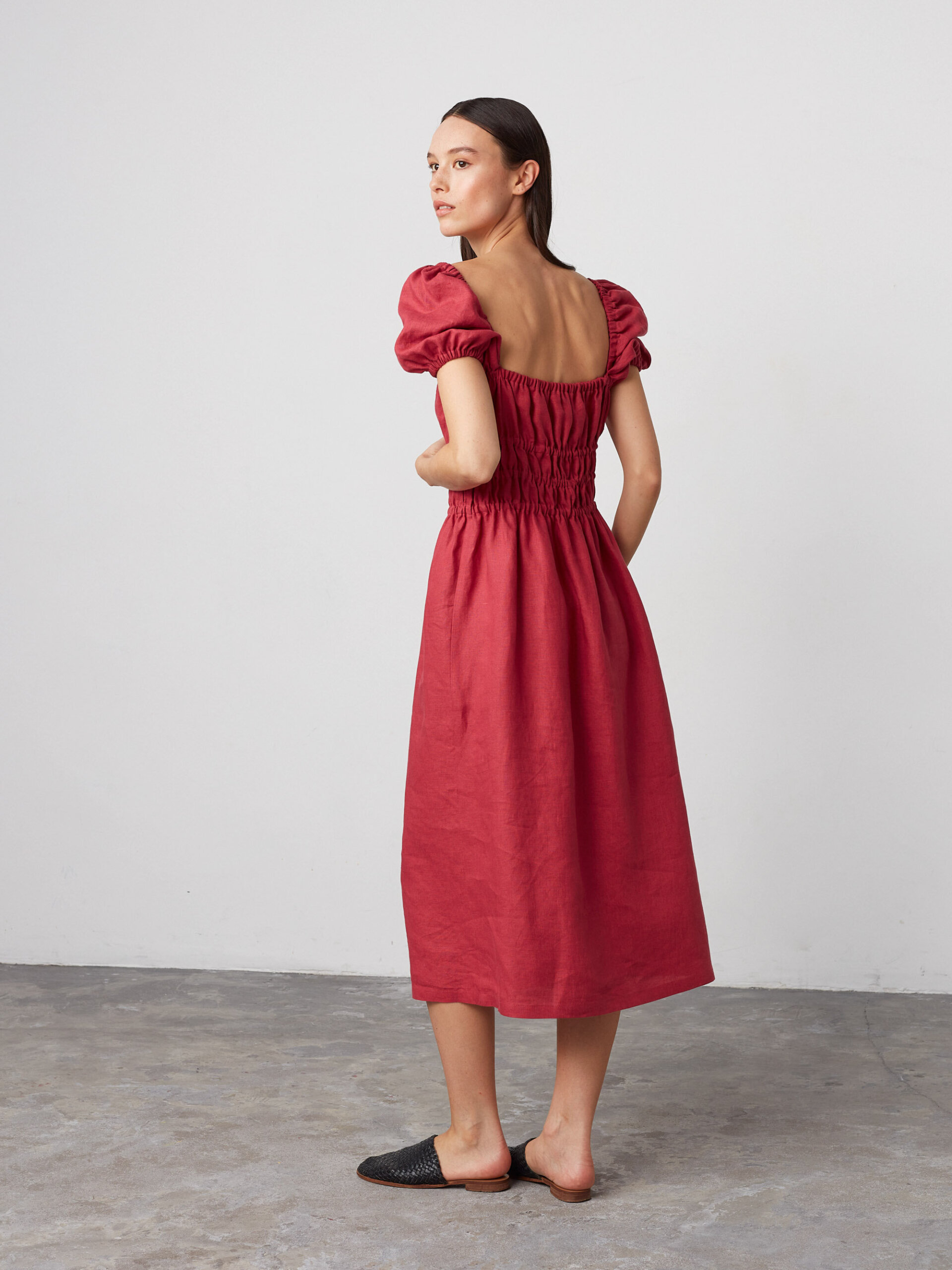 HOLIDAY Puff Sleeve Linen Midi Dress - Image 4