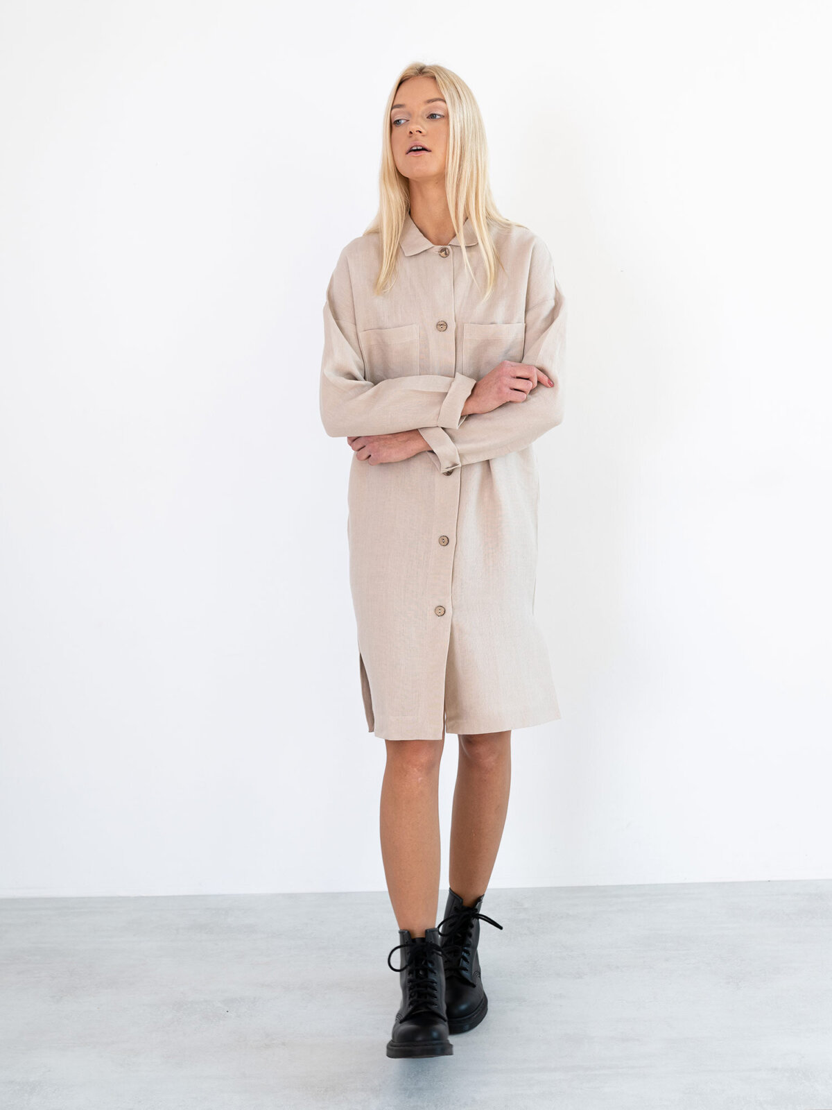 Image 1 of IRIS Linen Shirt Dress in Beige from Love and Confuse