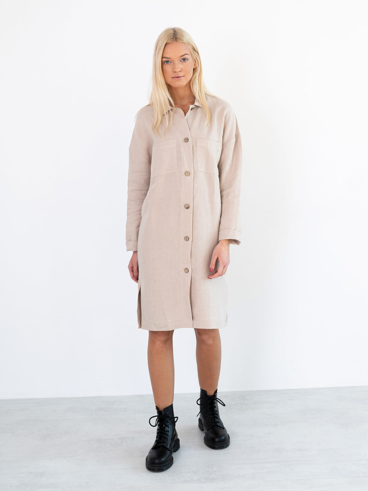 Image 2 of IRIS Linen Shirt Dress in Beige from Love and Confuse